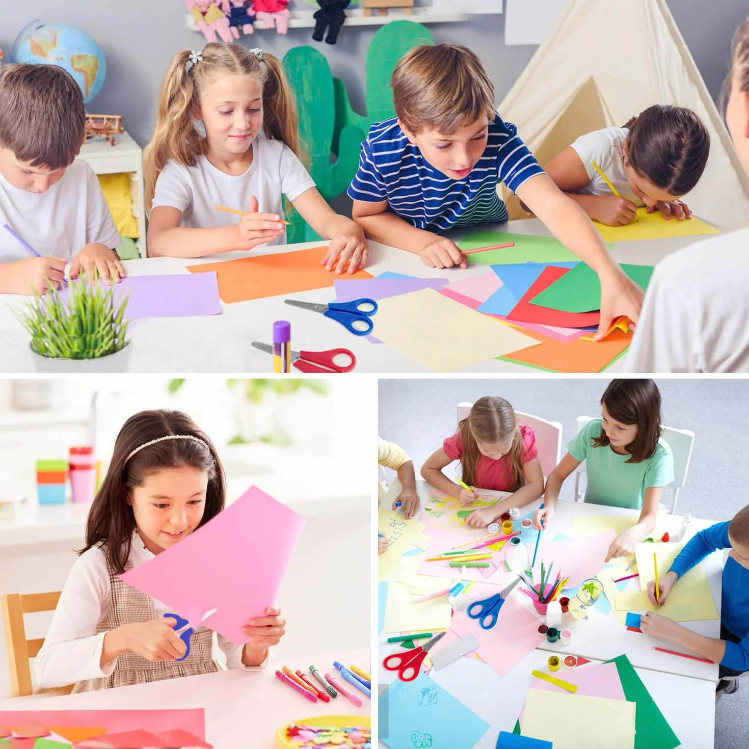 4 sztuki nożyczek dziecięcych, do szkoły, do majsterkowania, dla dzieci, z tępą końcówką, nożyczki edukacyjne ze skalą, uchwyt z tworzywa sztucznego, zaokrąglone końcówki, nożyczki do majsterkowania