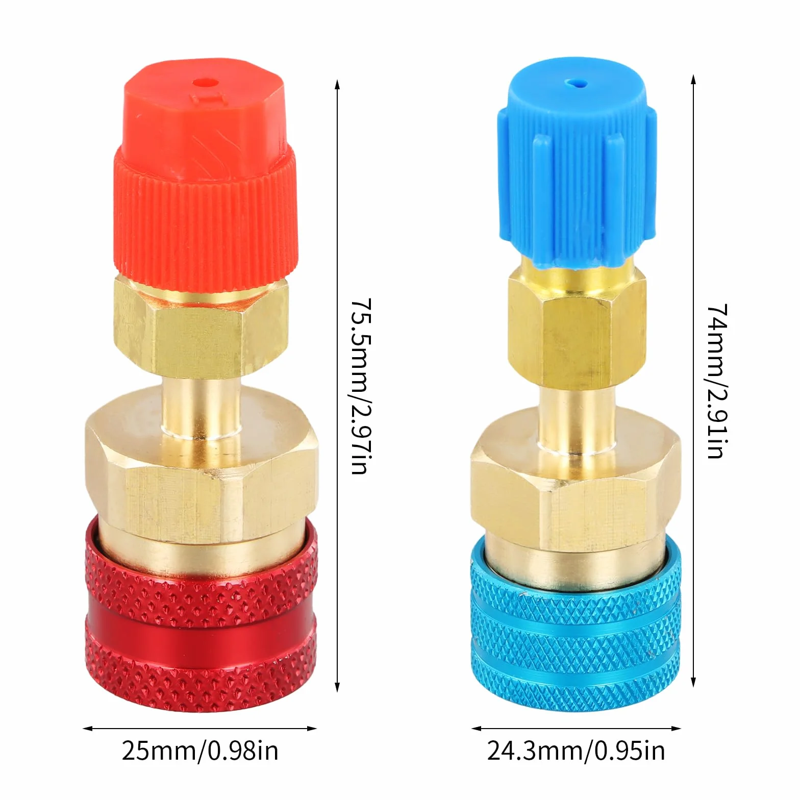R1234yf-auf-R134a, zestaw szybkozłączek, R1234yf, wkład do środka chłodniczego z adapterem High/Low Side, adapter R1234yf/R134a klimatyzator samochodowy, system chłodniczy, ewakuacja i ładowanie