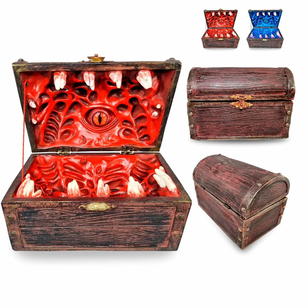 Dungeon Mimic pudełko do przechowywania kości skrzyniowych ze szklanym okiem, miniaturami i akcesoriami do lochów i smoków, prezent D&D, DND, Dungeon Master, mieści do 5 zestawów kości