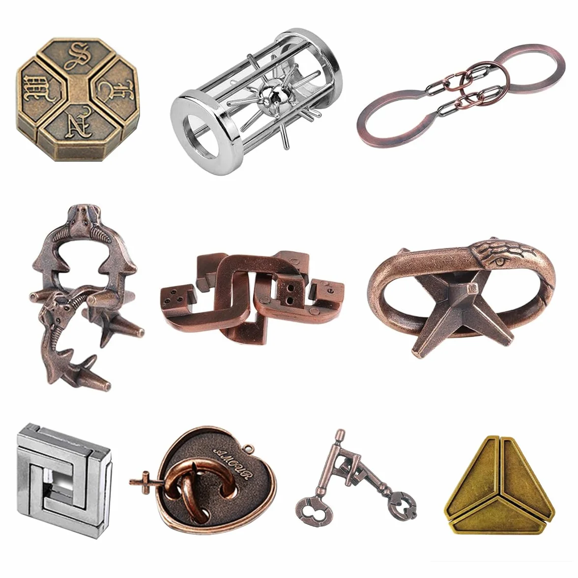 10 sztuk Łamigłówka Metalowe łamigłówki, łamigłówki umysłowe IQ Challenge Puzzle Games, IQ Test Puzzle Zestaw podarunkowy dla dorosłych Nastolatki Mężczyźni Kobiety, Prezent urodzinowy