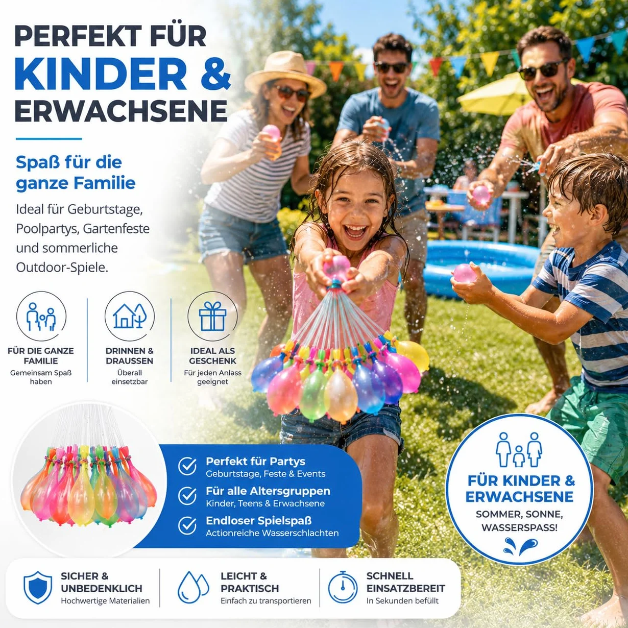 444 x samozamykające się bomby wodne, kolorowe, dla dorosłych i dzieci, szybkie napełnianie, balony