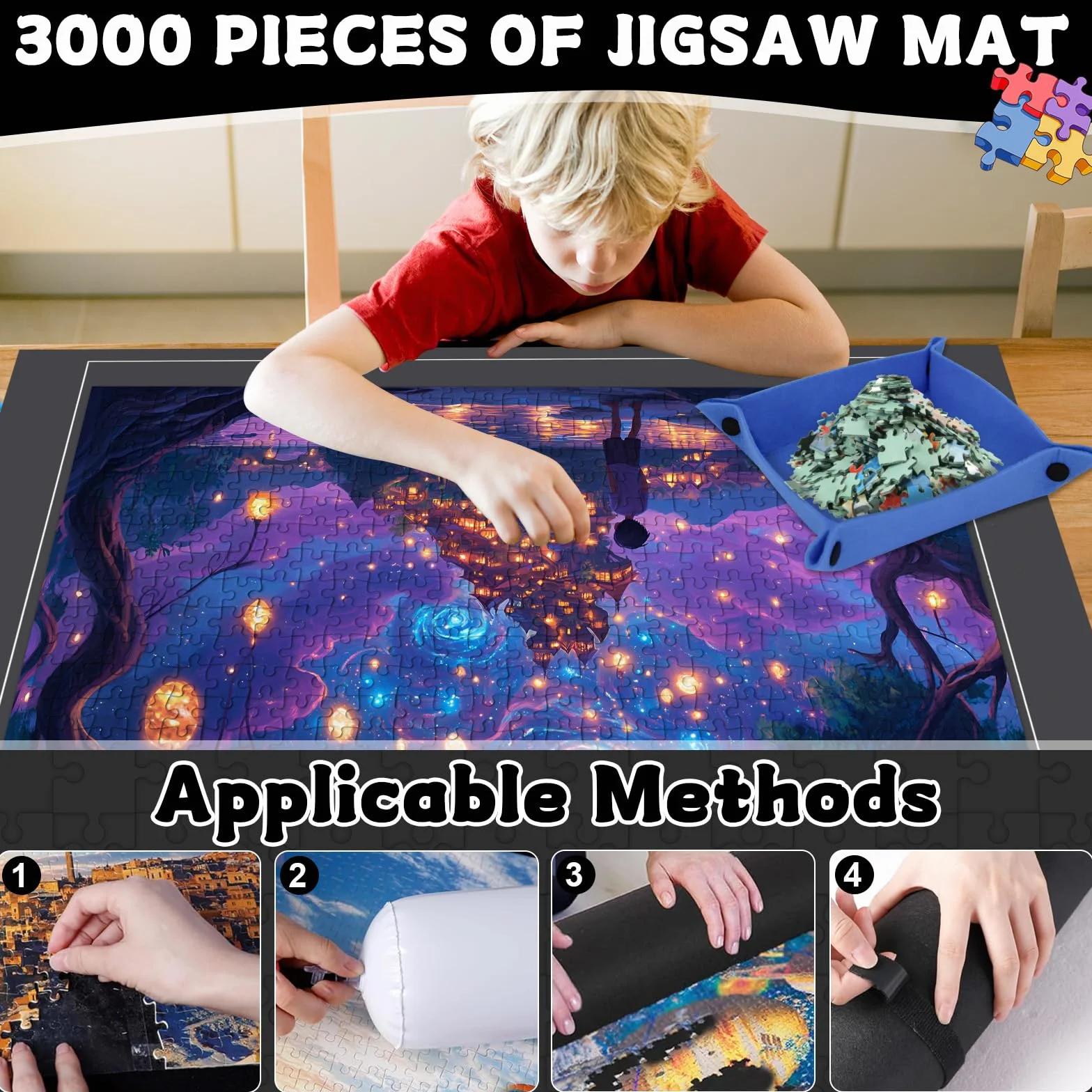 Mata do puzzli, rolowana podkładka do układanek, podkładka pod układankę, zwiń układanki, rolki do układanek nawet do 3000 elementów (szary)