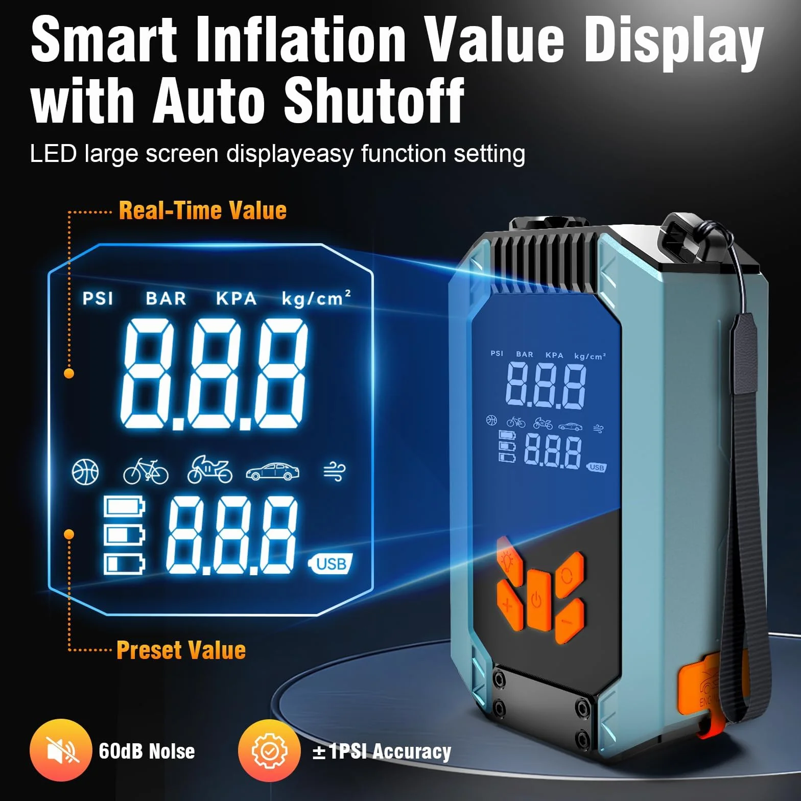 Starthilfe Powerbank z kompresorem, 150PSI 4000A Starthilfe do samochodów na benzynę 9,0L i olej napędowy 8,0L, 12V Powerbank do rozruchu z wyświetlaczem LCD, latarką LED, wskaźnikiem