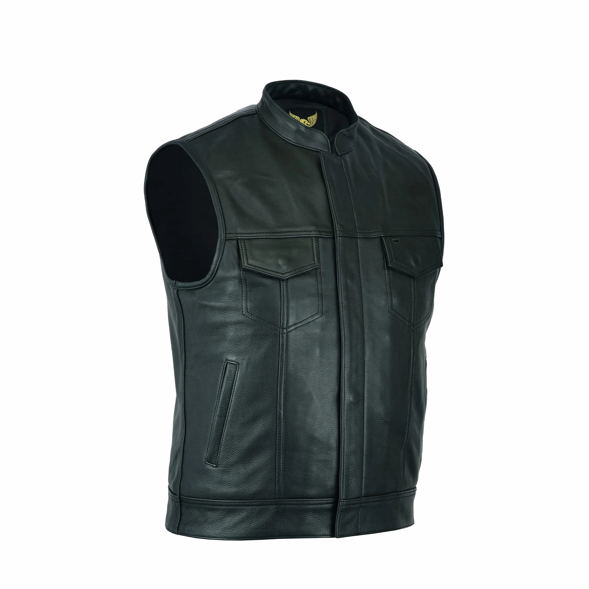 Leatherick Męskie czarne kamizelki motocyklowe SOA Club Paisley Satin Liner Skórzane