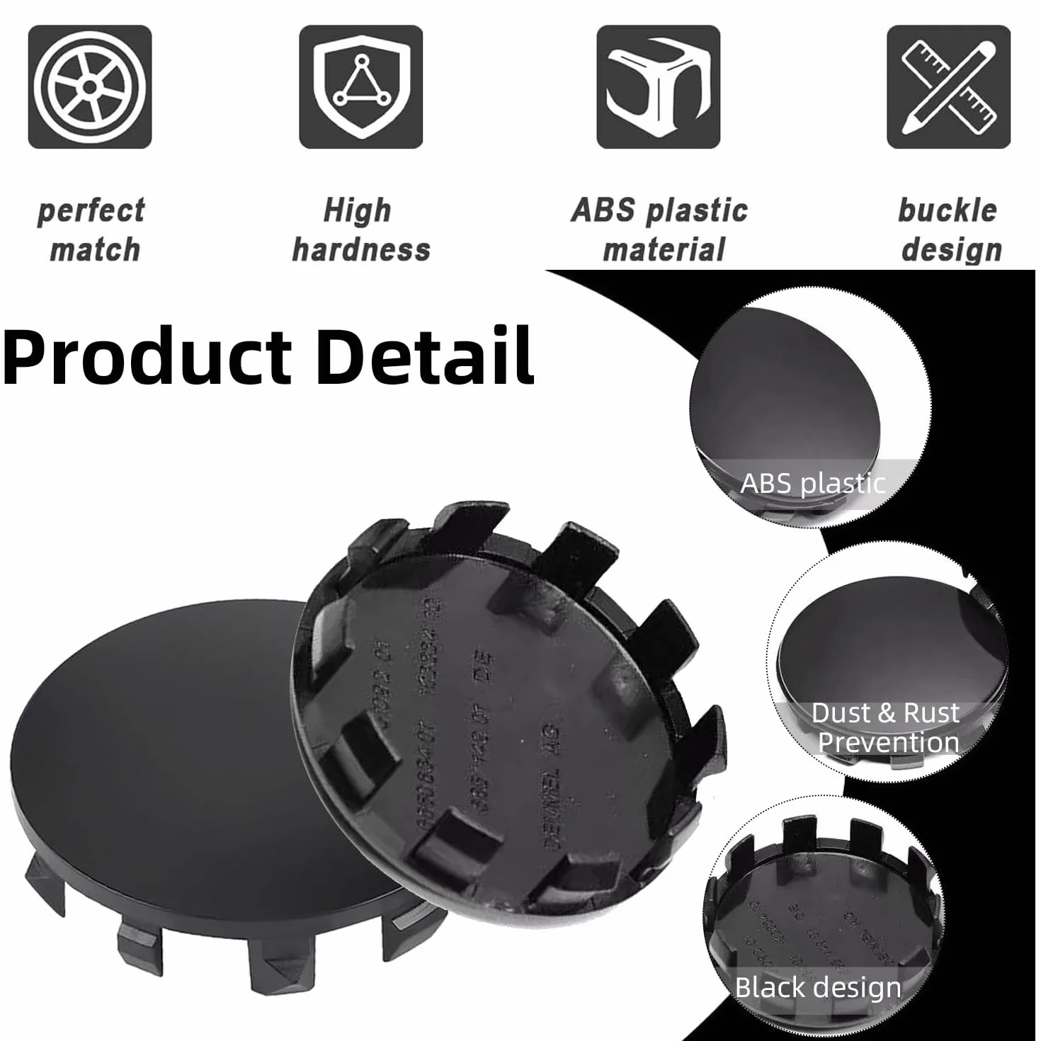 Nakładki na piasty kół OD 56 mm ID 53 mm, czarne, uniwersalne kołpaki kół, tworzywo ABS, akcesoria samochodowe, 4 szt