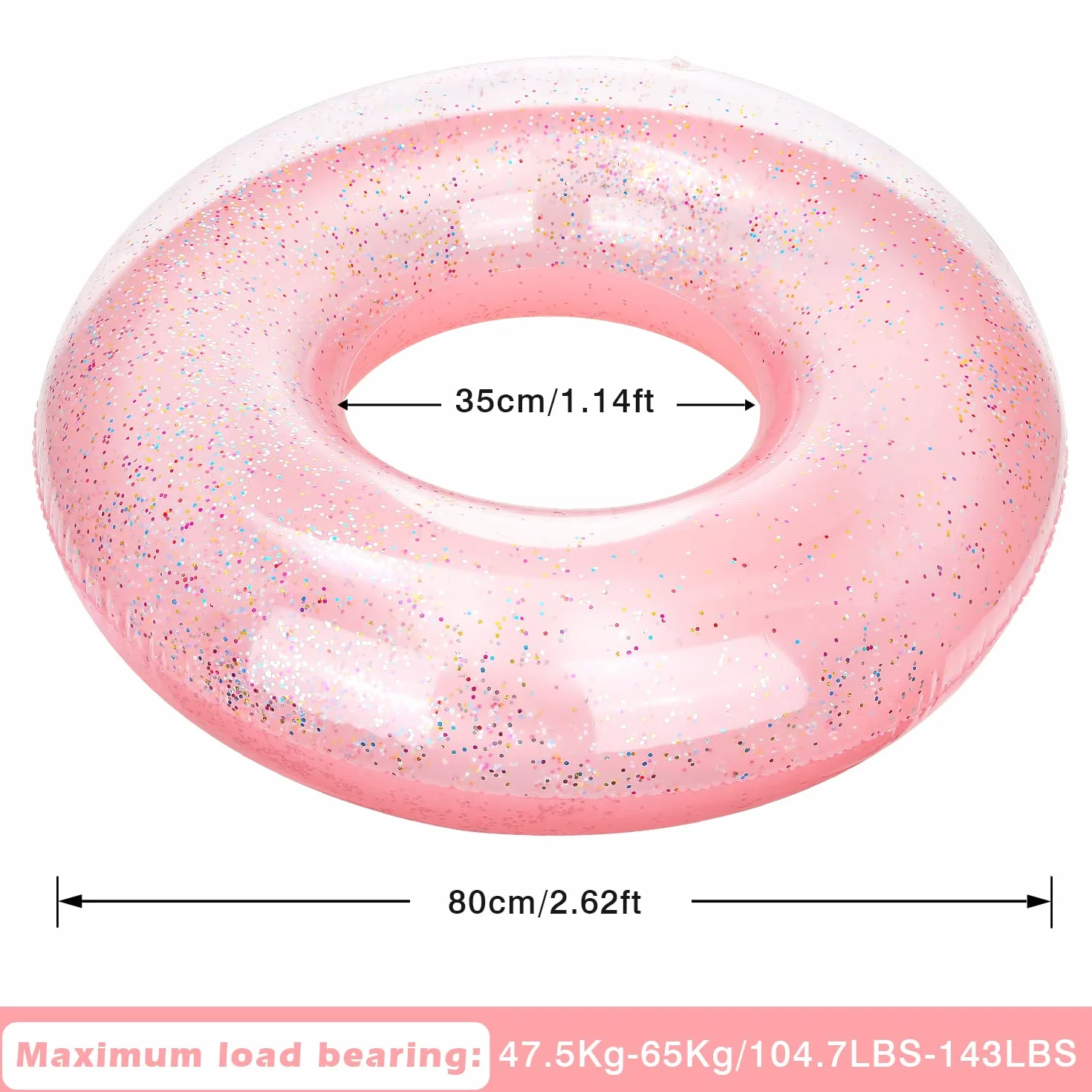 MoKo Swim Rings with Glitter, 90cm Diameter Inflatable Pool Float Swimming Pool Float Tube Round Shaped Swimming Tube Water Fun Beach Pool Toys for Summer Party for Kids Adults - Rose Gold