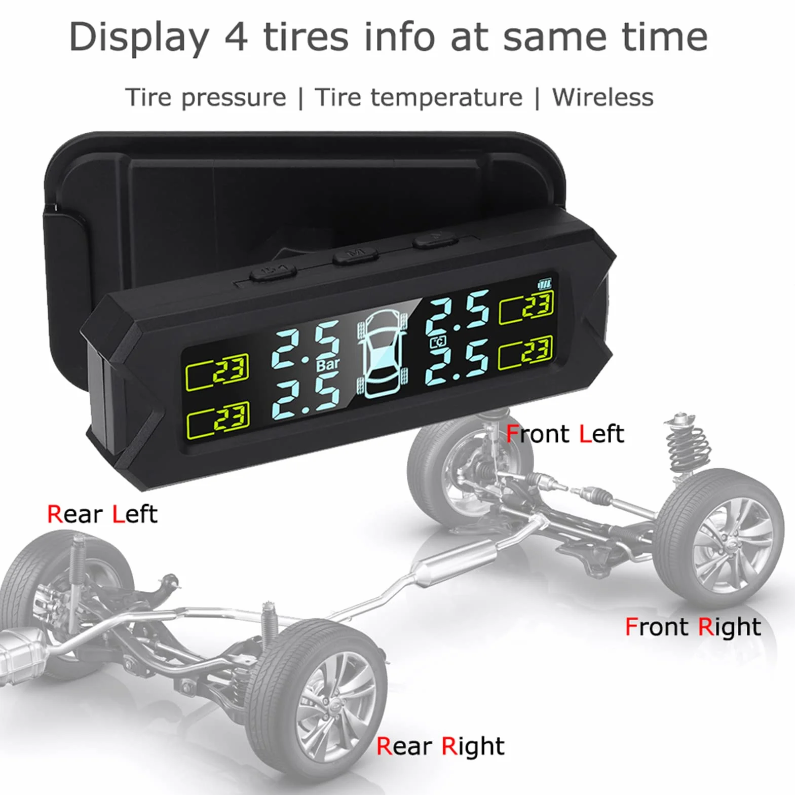 Shkalacar USB/Solar TPMS 0-81 PSI system monitorowania ciśnienia w oponach z 4 czujnikami