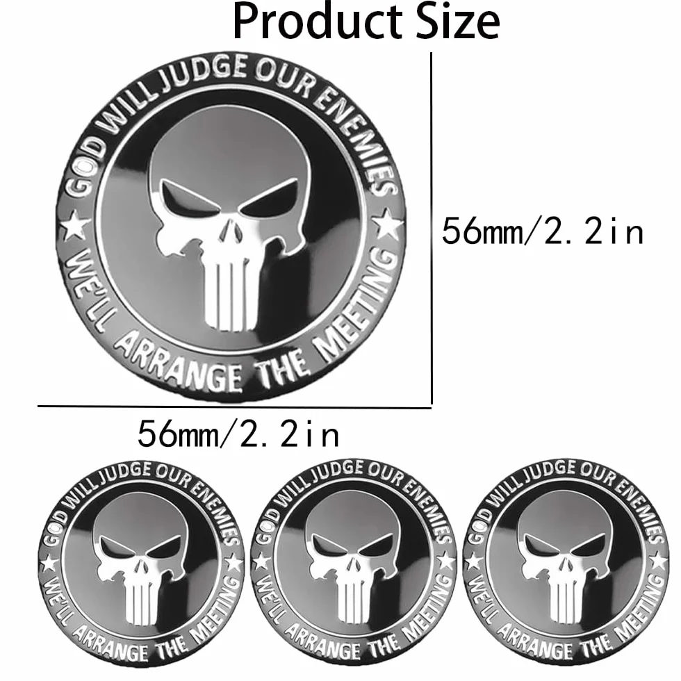 Naklejki na kołpaki i koło czaszki Punisher 56 mm 4 sztuki