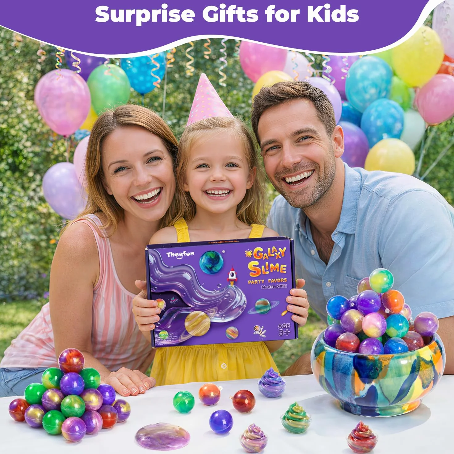 Theefun Slime Party Favors, zestaw 24 sztuk galaktyk Slime Ball Party Favors – rozciągliwy, nie kleje się, redukuje stres i jest bezpieczny dla dziewcząt i chłopców, idealne na imprezę, do klasy