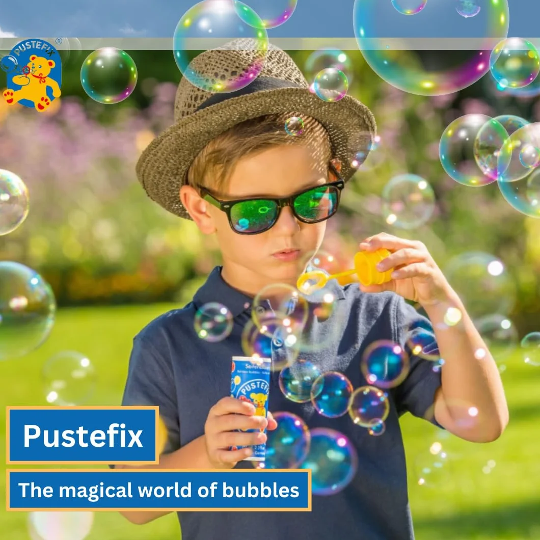 PUSTEFIX butelka uzupełniająca Mini, 250 ml płyn do baniek mydlanych Made in Germany bańki mydlane na wesele urodziny dziecka wieczór bańki mydlane dla dzieci i dorosłych
