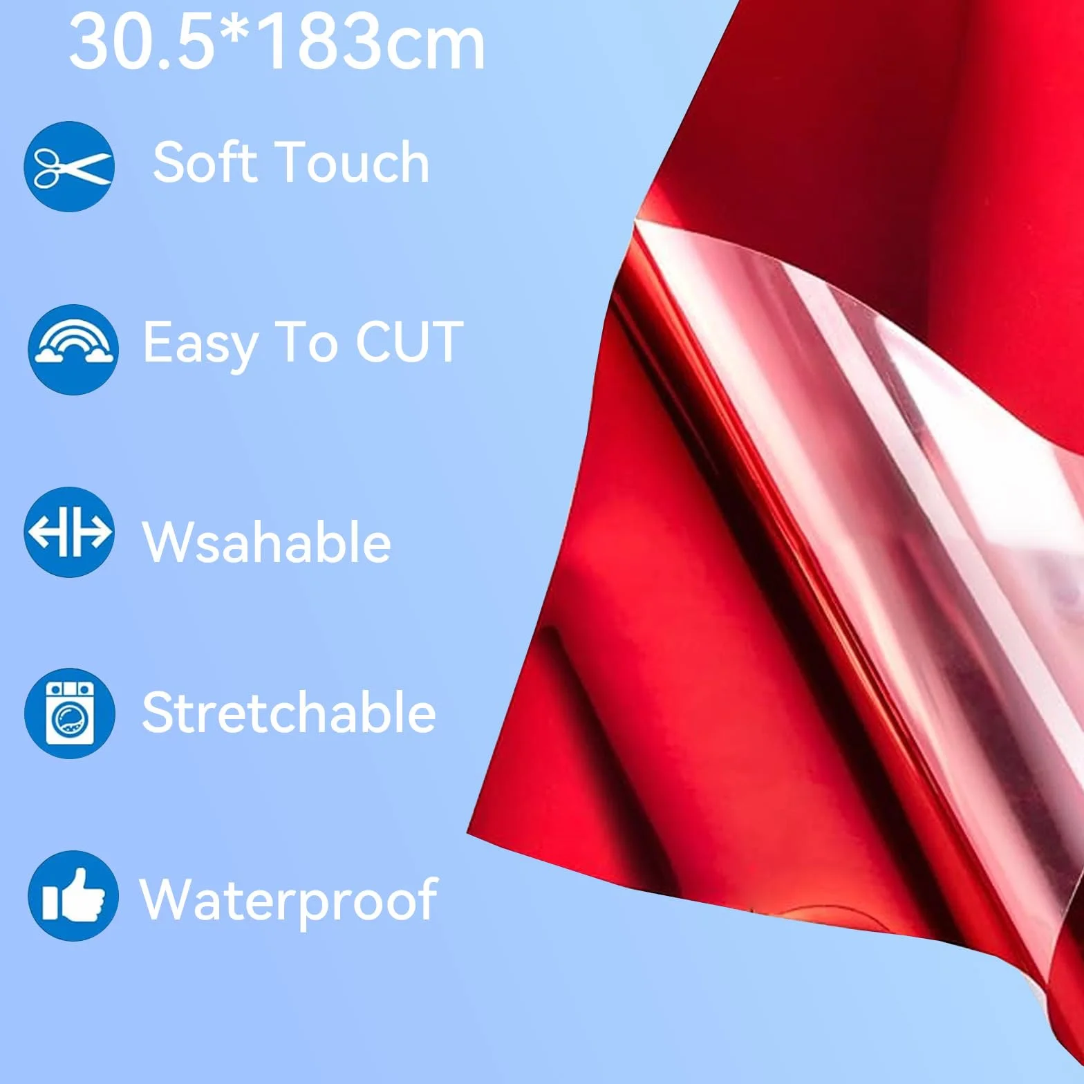Folia winylowa do plotera 30,5 x 183 cm metaliczna czerwona HTV