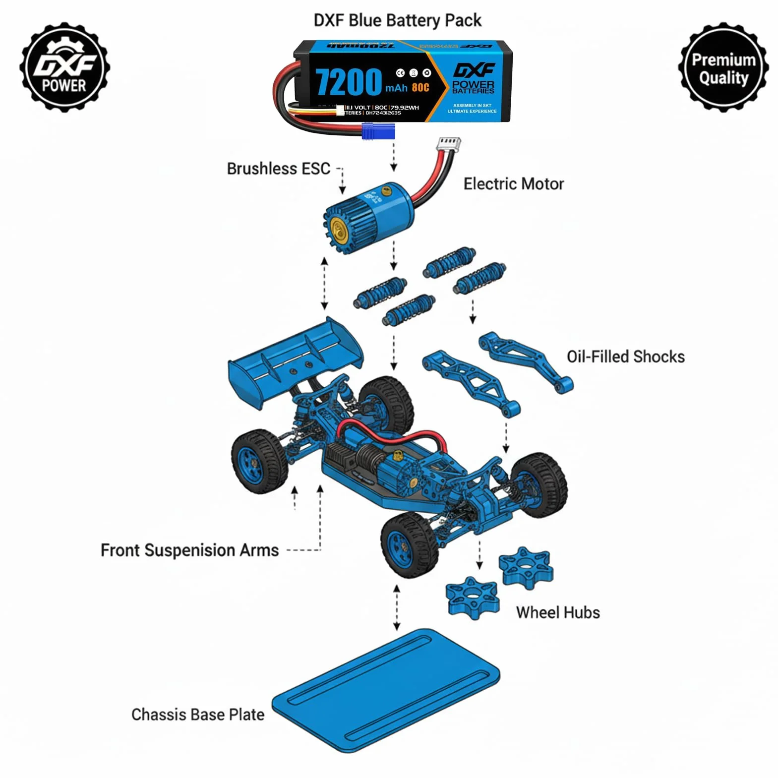 DXF RC Lipo bateria 7200 mAh 3s lipo bateria ze złączem ec5 do samochodu rc, samolotu, helikoptera, łodzi, wózka, ciężarówki - 11,1 V 80c twarda obudowa 3S lipo, kompatybilna z modelami w skali 1/8 i