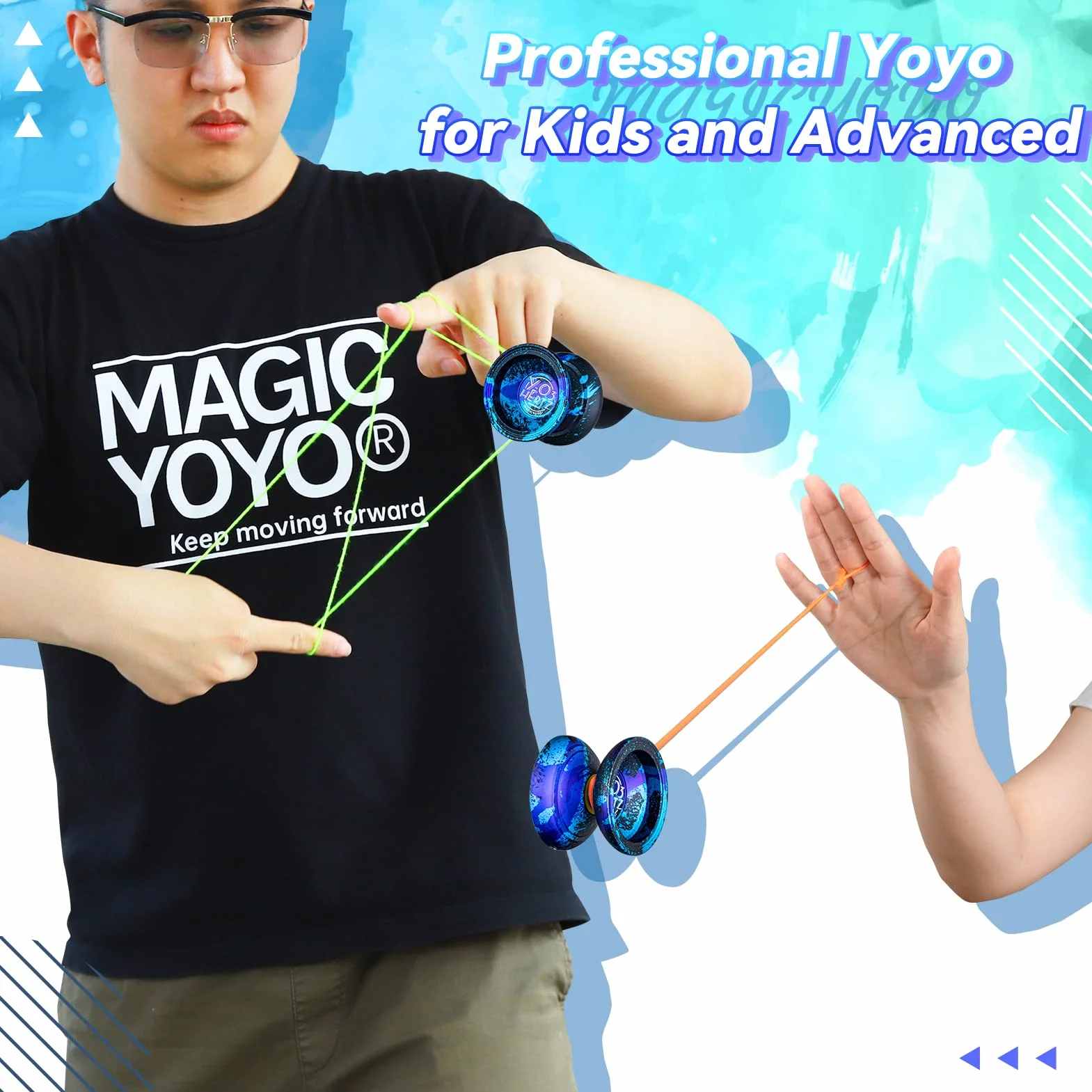 JoJo Y03-Hertz Unresponsive Yo-Yo dla dzieci i dorosłych, profesjonalny trick JoJo Y03 dla zaawansowanych, profesjonalny metalowy Jo jo z długim czasem wirowania + 12 strun Yo-Yo + torba YoYo