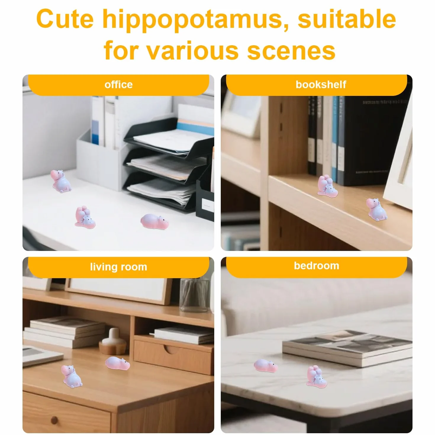 Lyreh 6szt Mini Hipopotam, 6 Rozmiarów Żywicy Słodkiej Deski Rozdzielczej Samochodu Miniaturowe Dekoracje Hipopotama Małe Zabawne Zabawki Ozdobne Praktyczne Dekoracje do Salon Biuro Samochód
