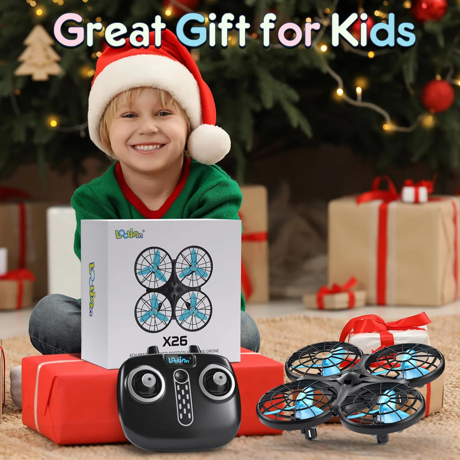 Loolinn | dron dla dzieci – mini dron, RC Quadrocopter z technologią antykolizyjną / 360° flips/tryb sterowania ręcznego/dostarczane są dwa baterie (Prezent dla dzieci)
