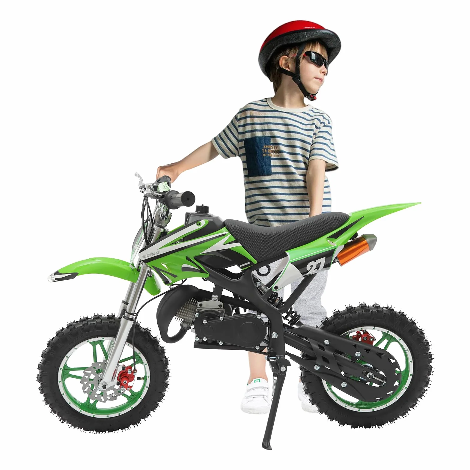 Dirt Bike dziecięcy motocykl 49 cm³, 10 cali, z pocketbike dirtbike crossowy, mini motocross, z hamulcami tarczowymi, ręczny rozrusznik, dla dzieci w wieku 8-14 lat
