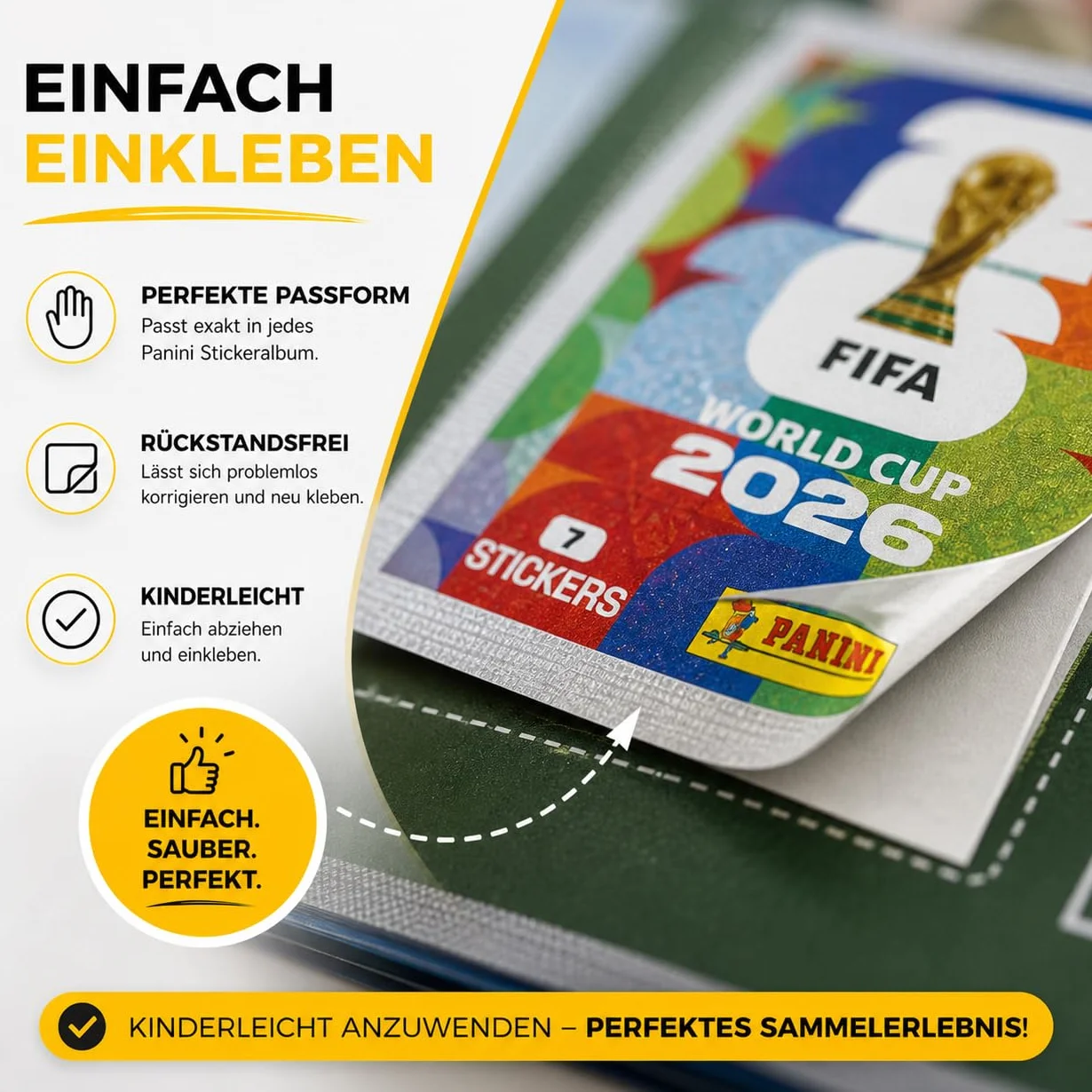 Naklejki kolekcjonerskie XXL na MŚ 2026 – naklejane naklejki Panini Mistrzostwa Świata Extra 1 x plan meczów (pakiet własnych marek) (100 torebek / 700 pojedynczych torebek z naklejkami)
