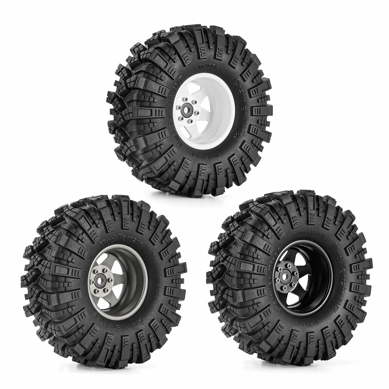 INJORA Zestaw opon błotnych 1.9 offset -8,9 mm obręcz koła Beadlock do 1/10 RC Crawler Car Axial SCX10 90046 UTB18 TRX4, czarny