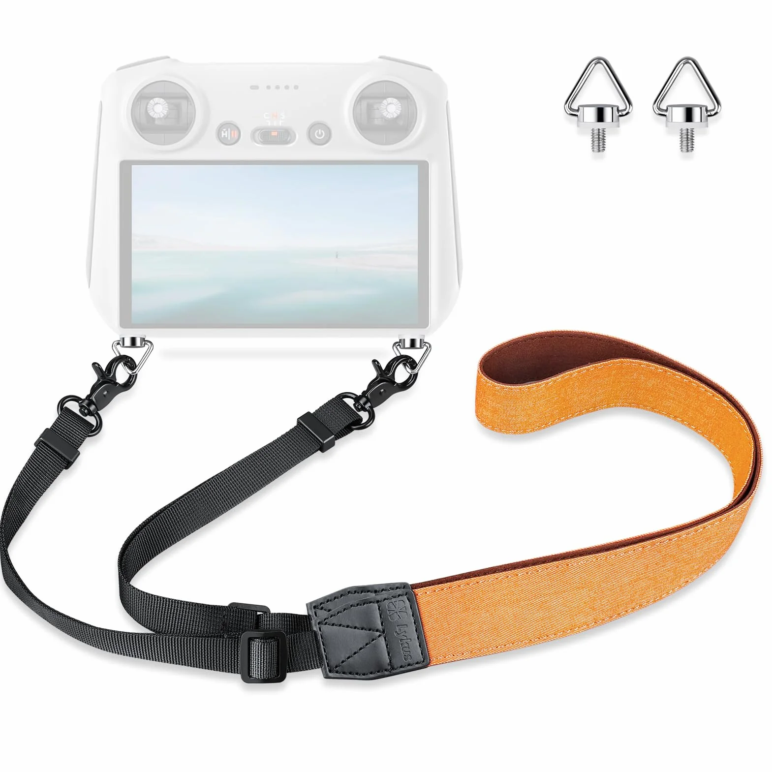 Lykus Smycz/pasek na szyję / smycz do DJI RC/RC 2/RC Pro/RC Plus, pomarańczowy pasek, trójkątne śruby, kompatybilna z DJI Mini 4 Pro, Air 3, Mini 3/Pro, Mavic 3 Pro/Classic, Pomarańczowy pasek +