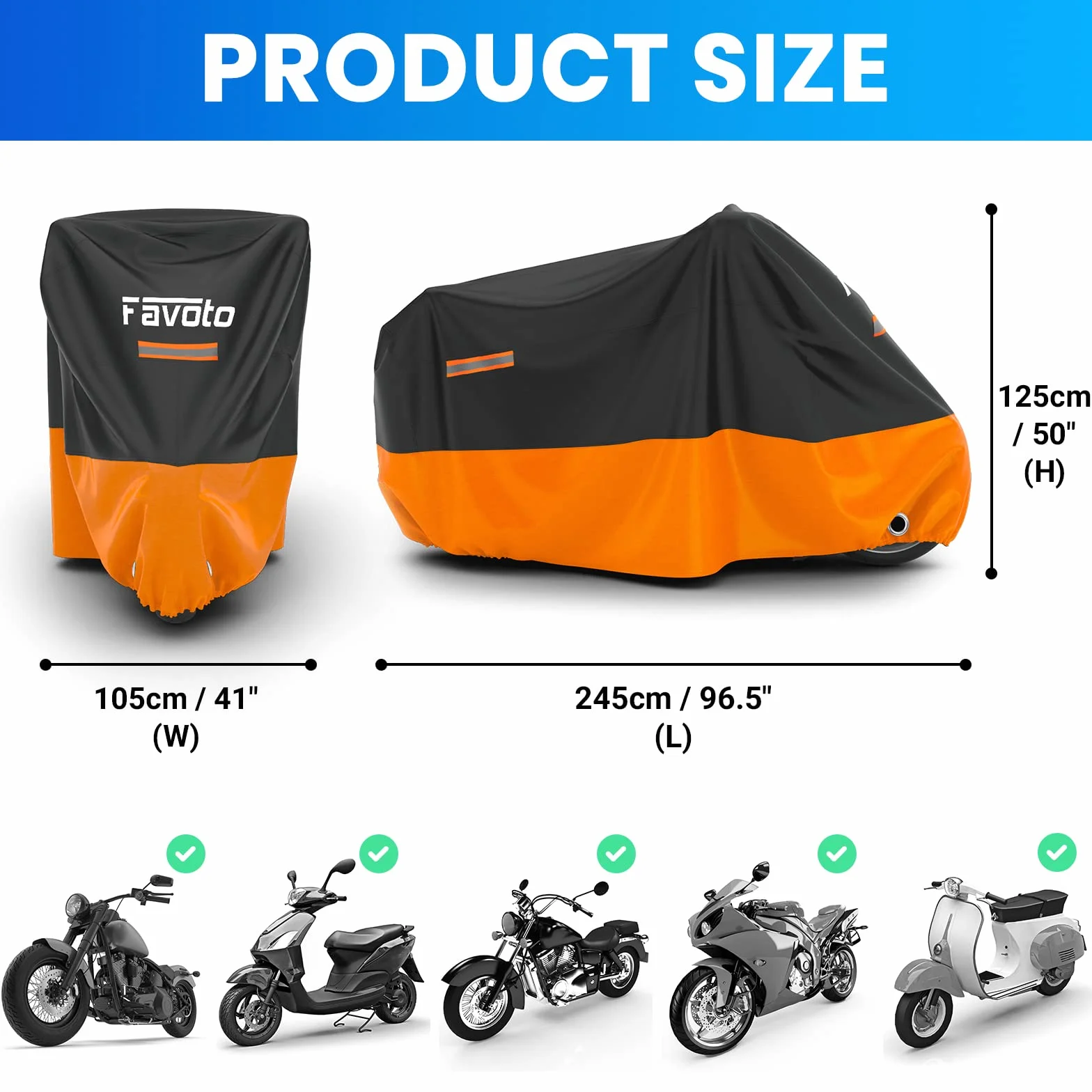 Favoto wodoszczelny pokrowiec na motocykl XXL z klamrami
