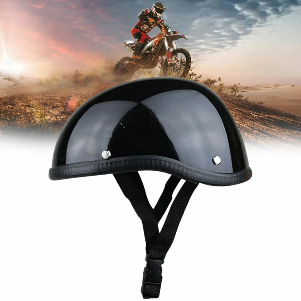 PółKask Motocyklowy Kask Jeździecki Kaski Motocyklowe w Stylu Retro (Jasnoczarny)