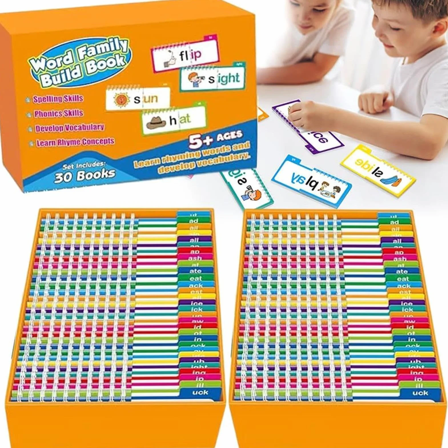 Read and Rhyme Book, Activity Word Family Build Book, 9.84x6.69in Learn to Read Phonics, Letter Sounds with Sight Words for Kids and Early Preschool Educational Games