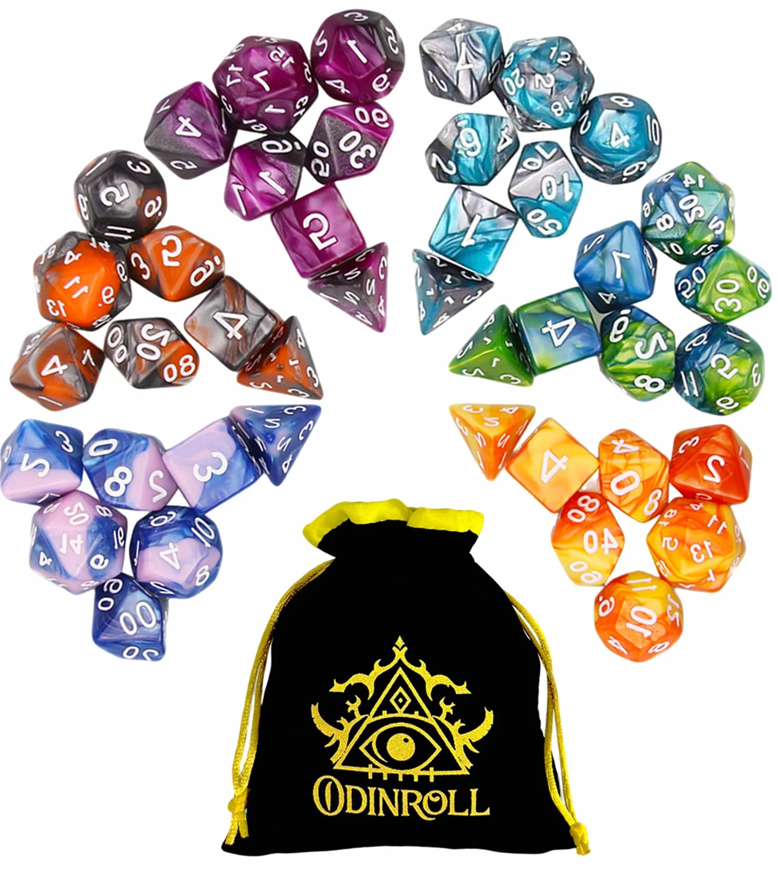 Wielościenne Kości RPG, 42 Sztuk – 6 Zestawy z torbą do przechowywania dla D&D, MTG oraz gier planszowych, Zawiera D20, D12, D8, D6, D4, D10 (0-9) i D10 (00-90)