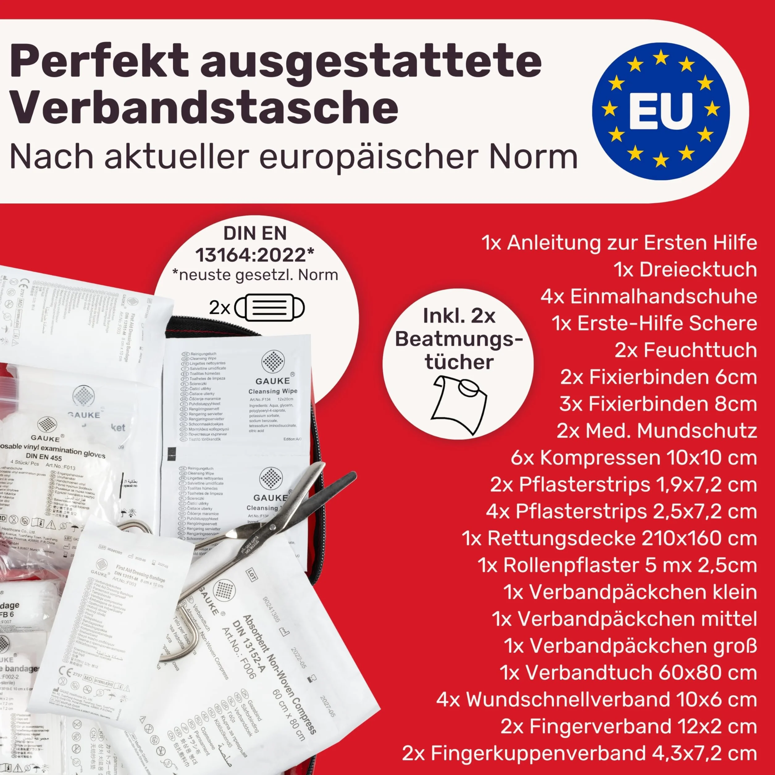 HELDENWERK Apteczka pierwszej pomocy zgodna z aktualną normą 2024 DIN 13164:2022 (zgodna z niemieckim kodeksem drogowym) – do użytku w całej Europie – zestaw pierwszej pomocy samochodowy apteczka