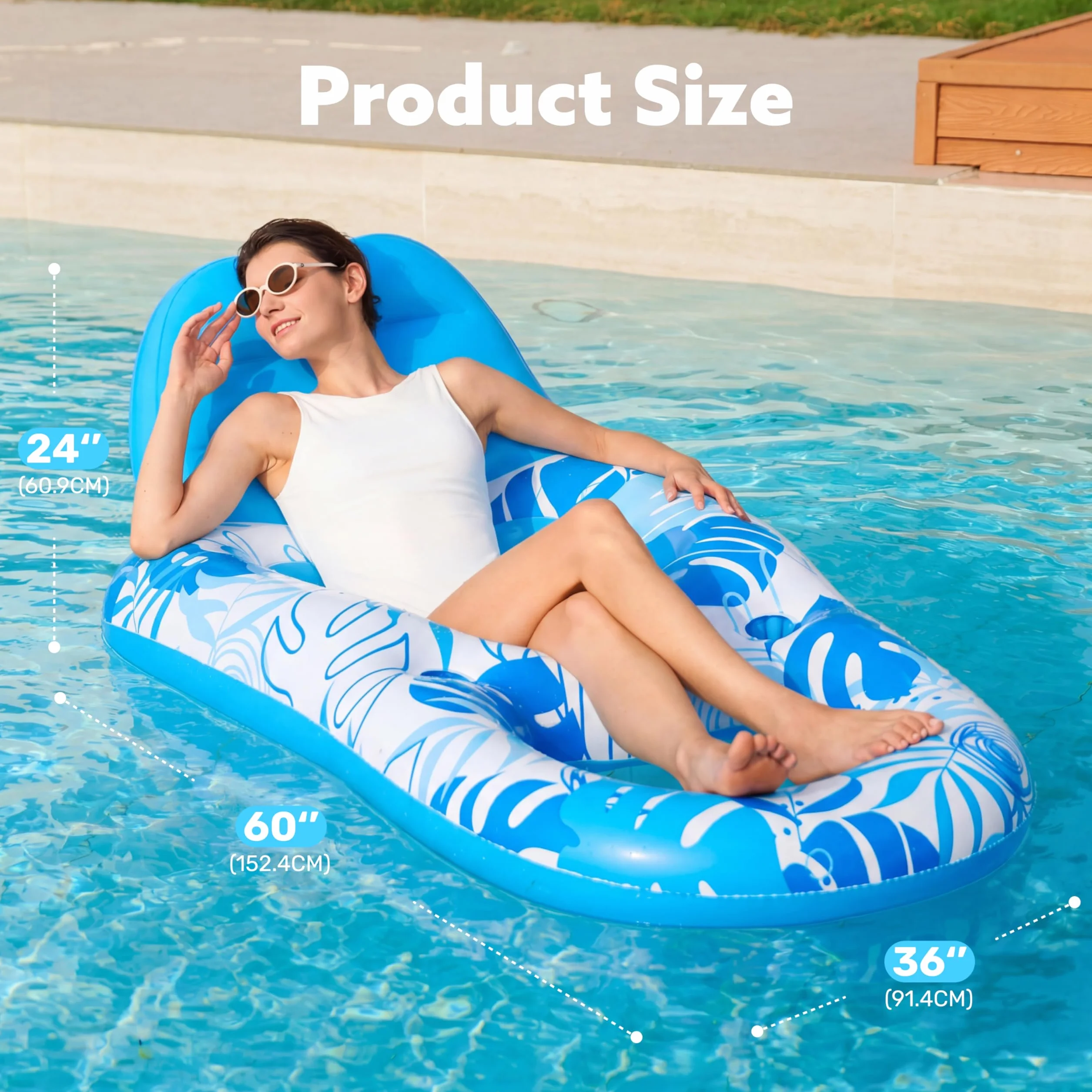 Sloosh Basen Lounge Float dla dorosłych, nadmuchiwany basen pływacki leżak pływający leżak pływający krzesło z uchwytami na kubki podnóżek pływak basen pływacki