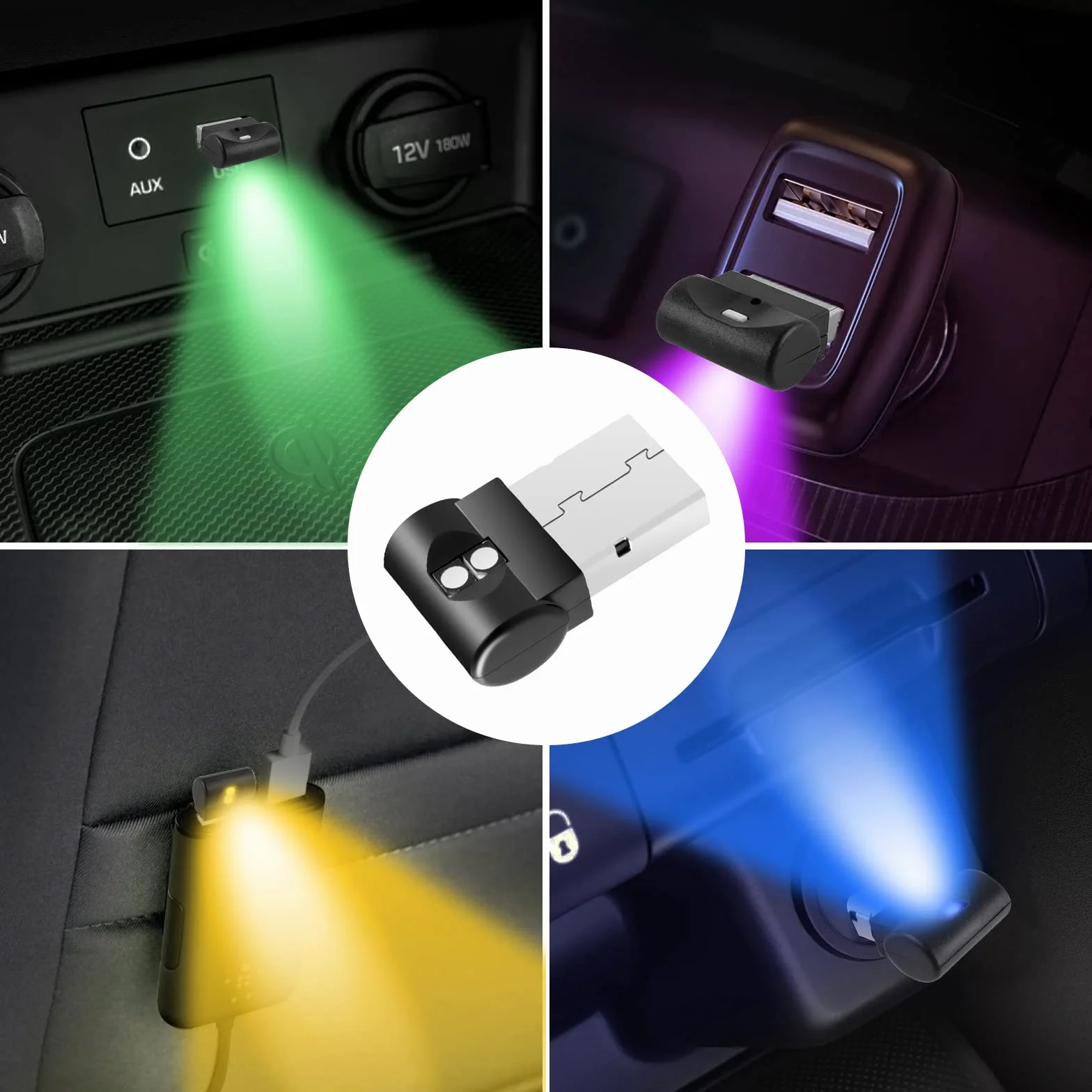 4 sztuki mini USB LED oświetlenie samochodowe RVB nastrojowe światło 7 kolorów do wnętrza samochodu, atmosfery pomieszczenia i lampki nocnej