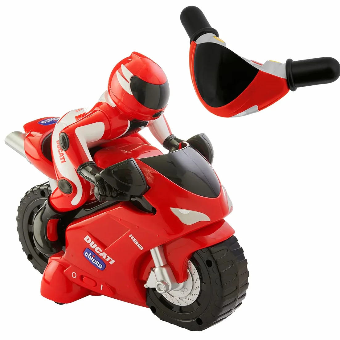Motocykl Chicco Ducati z Intuicyjnym Sterowaniem Radiowym na Kierownicy, Zdalnie Sterowanym Klaksonem i Dźwiękami Silnika, Prezent dla Chłopca i Dziewczynki powyżej 2 lat, Zabawki dla Dzieci 2-6 lat