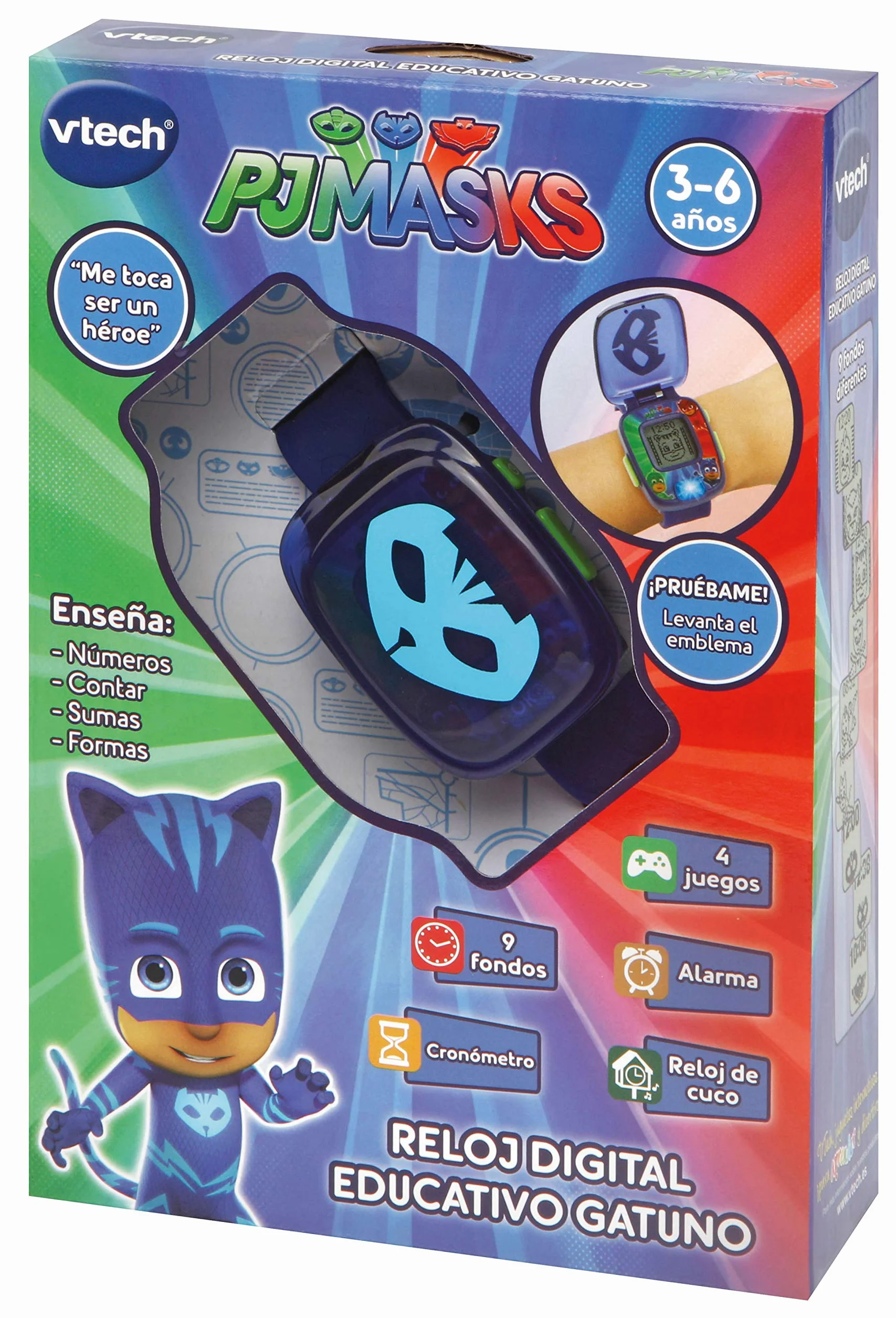 VTech Zegarek PJ Masks Gatuno, Smartwatch edukacyjny dla dzieci w wieku +3 lata, wersja ESP, niebieski, L (3480-175822), 1 szt
