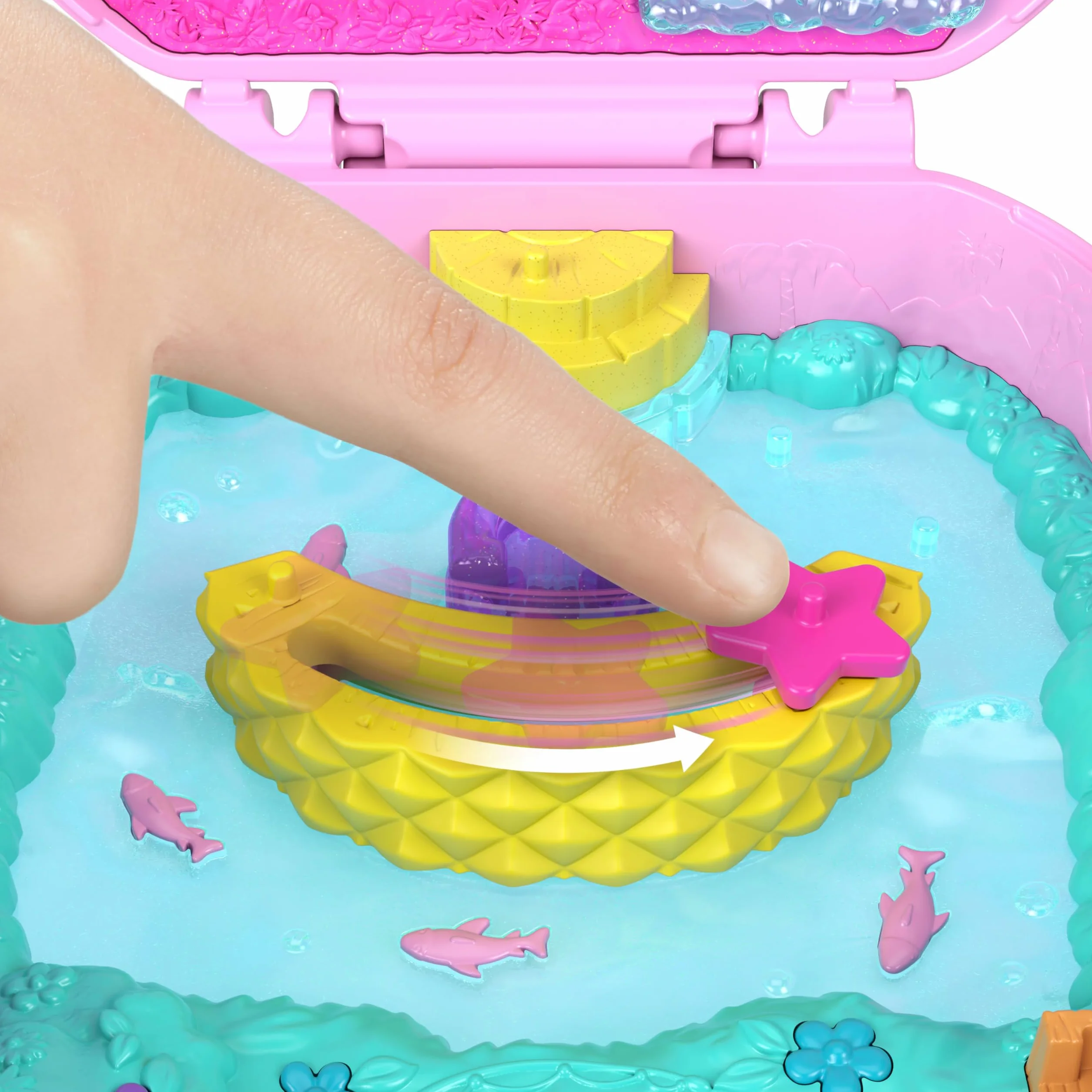 Polly Pocket Ananasowa małpka Zestaw kompaktowy, 1 mikrolalka, figurka zwierzątka, hamak i inne akcesoria, owocowy motyw, zabawka dla dzieci 4+, JKC49