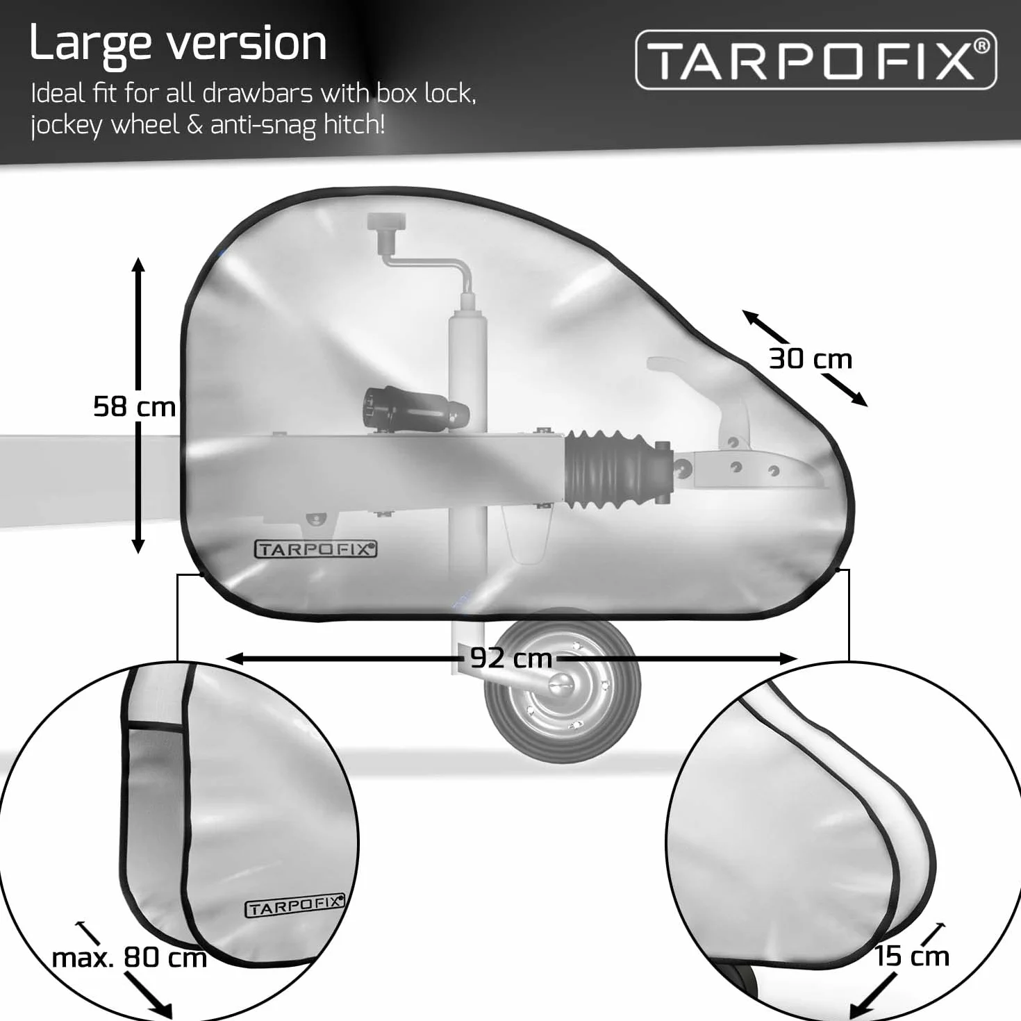 Tarpofix® Osłona dyszla przyczepy kempingowej PCW uniwersalna wodoszczelna zamknięcie na zatrzask