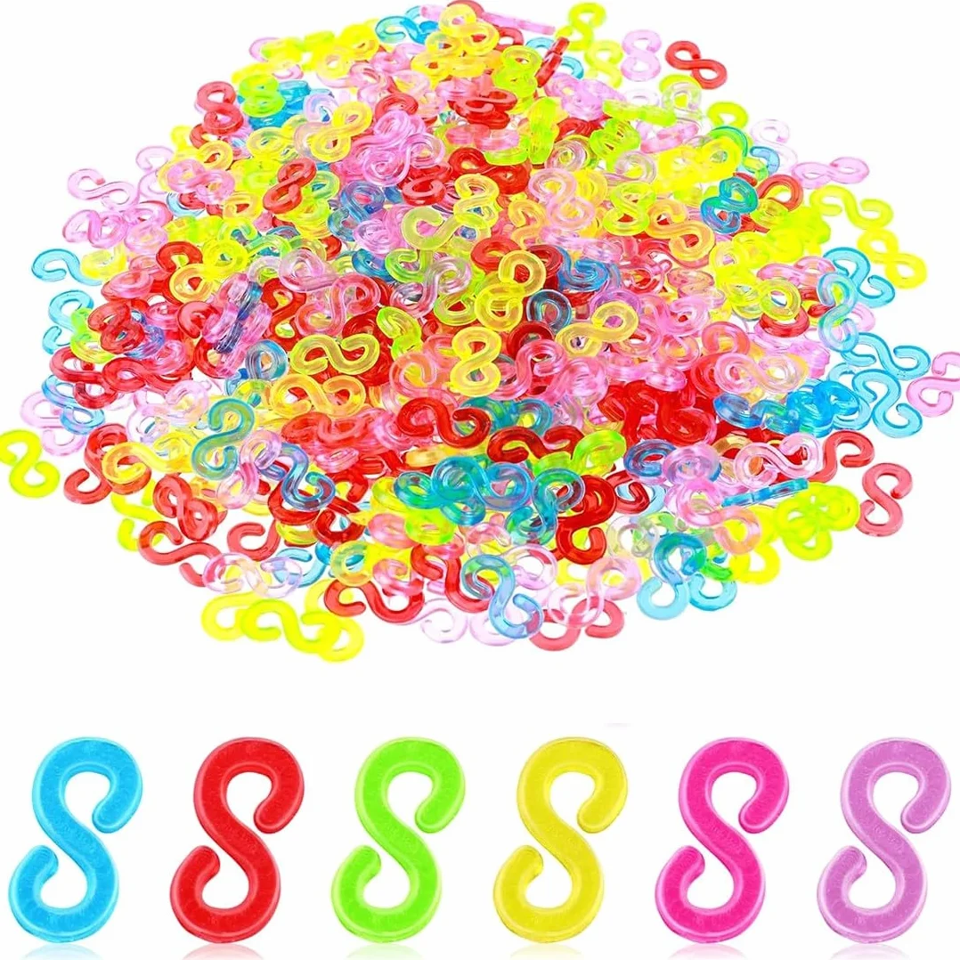 500 sztuk zapięć do taśm Loom, kolorowe klipsy w kształcie litery S, akcesoria, plastikowe, kolorowe łączniki, klipsy w kształcie litery S, DIY, akcesoria do łączenia bransoletek, dla dorosłych i