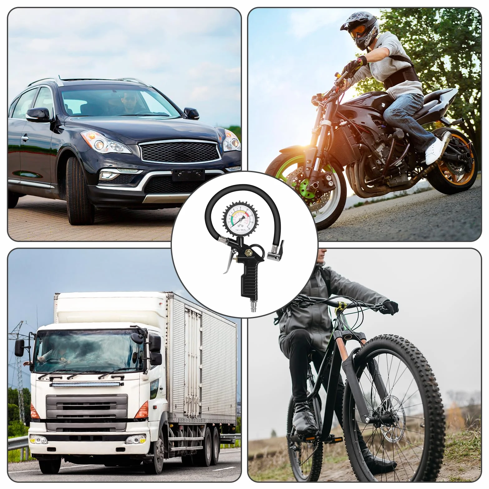 Miernik Testu Ciśnienia w Oponach 220PSI z Zaworem do Samochodów Motocykli