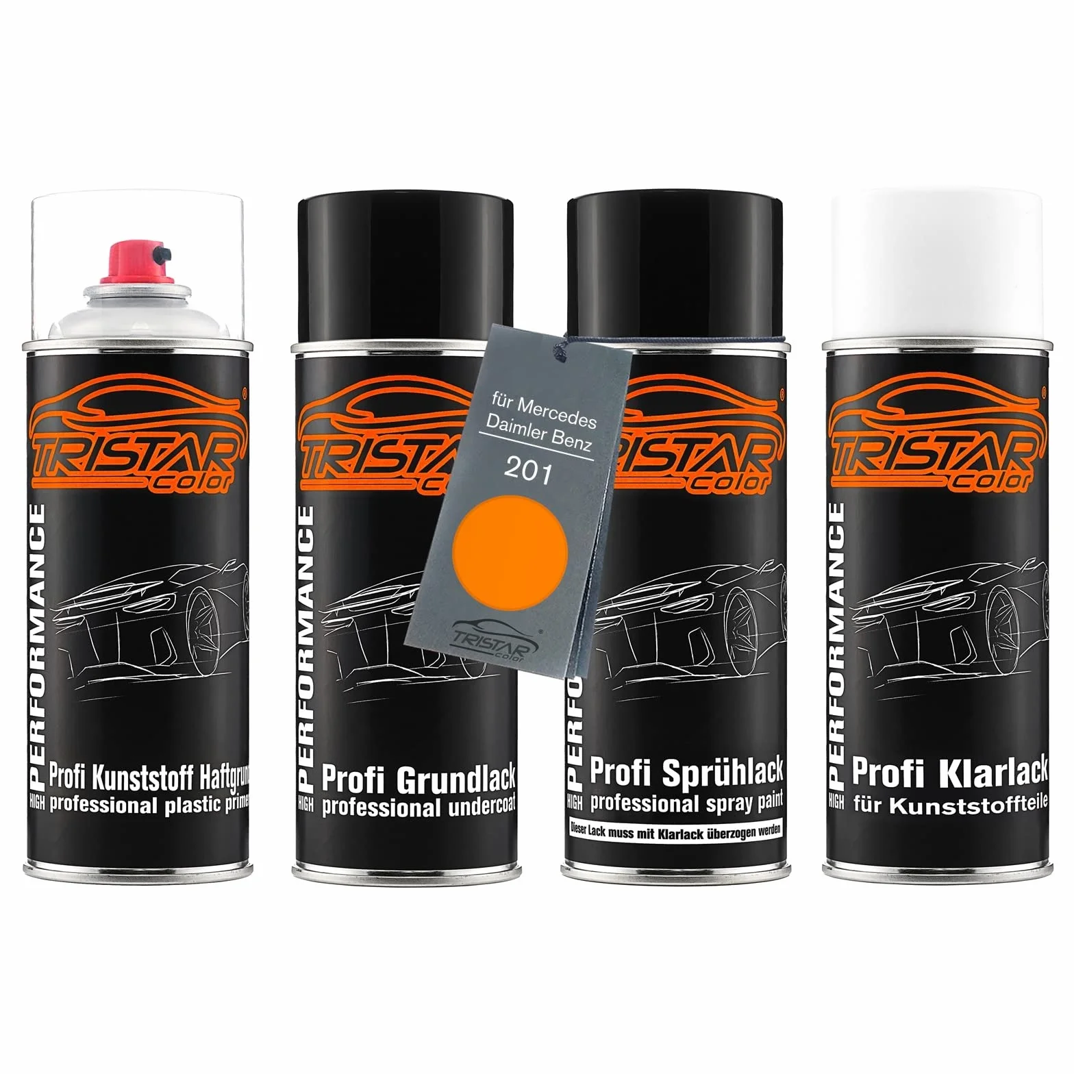 TRISTARcolor Zestaw w sprayu Lakier samochodowy do zderzaka z tworzywa sztucznego dla Mercedes/Daimler Benz 201 MC Laren Pure Orange