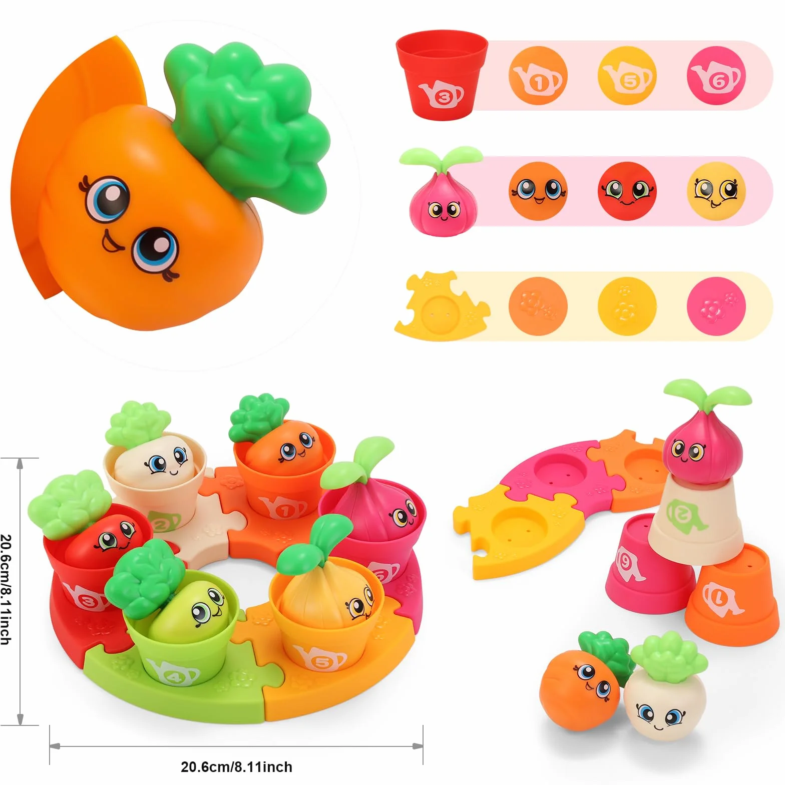 MOONTOY Montessori gry 1 rok, zestaw 18 doniczek i puzzli, liczenie, dopasowanie, sortowanie kolorów i zabawki do układania w stos, zabawki edukacyjne, prezenty dla chłopców, dziewcząt, 1, 2, 3 lata