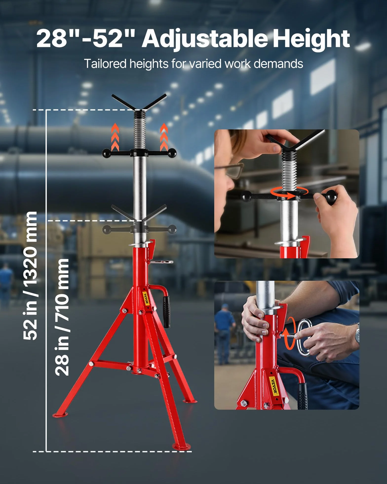 VEVOR Stojak na rurę z głowicą V regulowana wysokość 28-152 cm 4500 lbs/2 tony składany przenośny