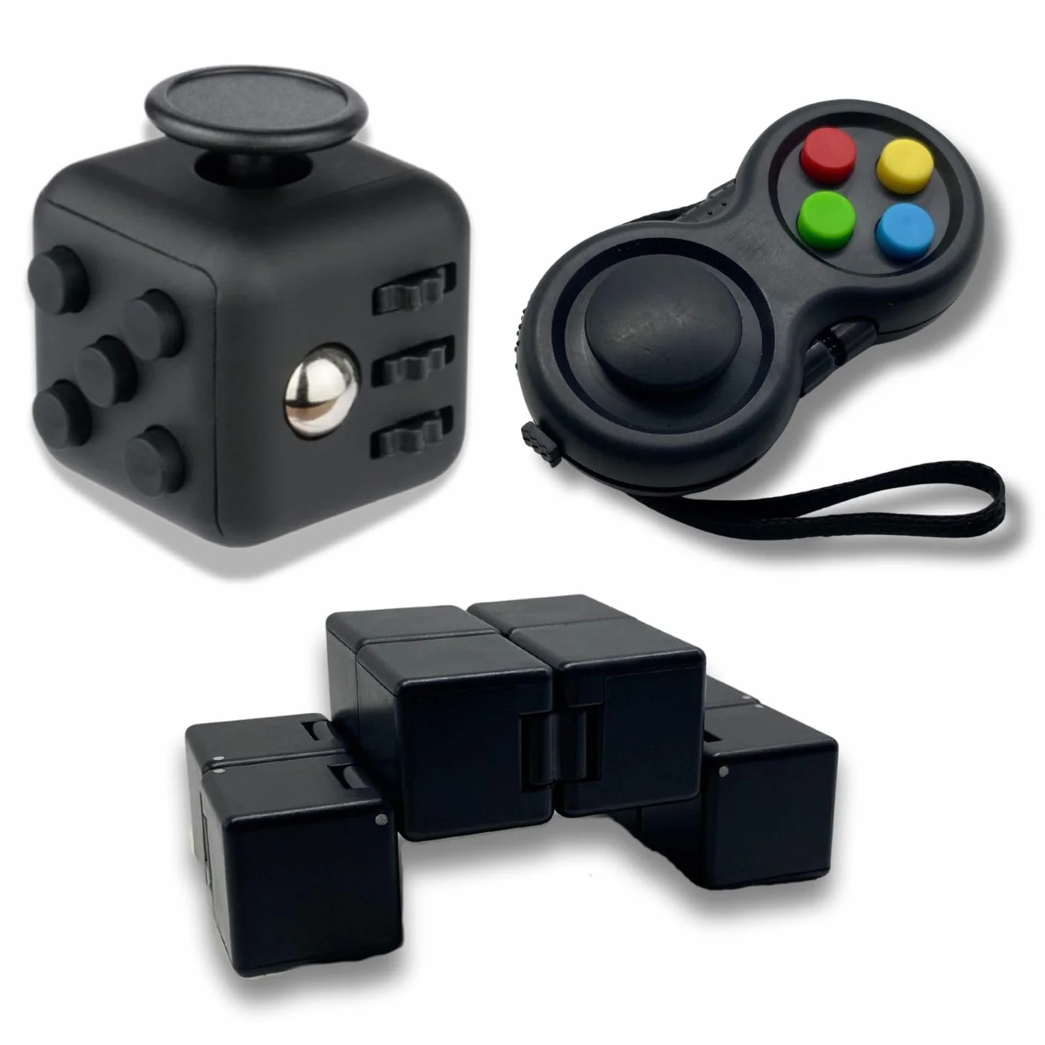 Yeefunjoy, kostka do gry fidget 3 sztuki, pad, kostka nieskończoności, reduktor stresu, ulga w lęku, koncentracja, sensoryczna, czarna, dla dorosłych, mała
