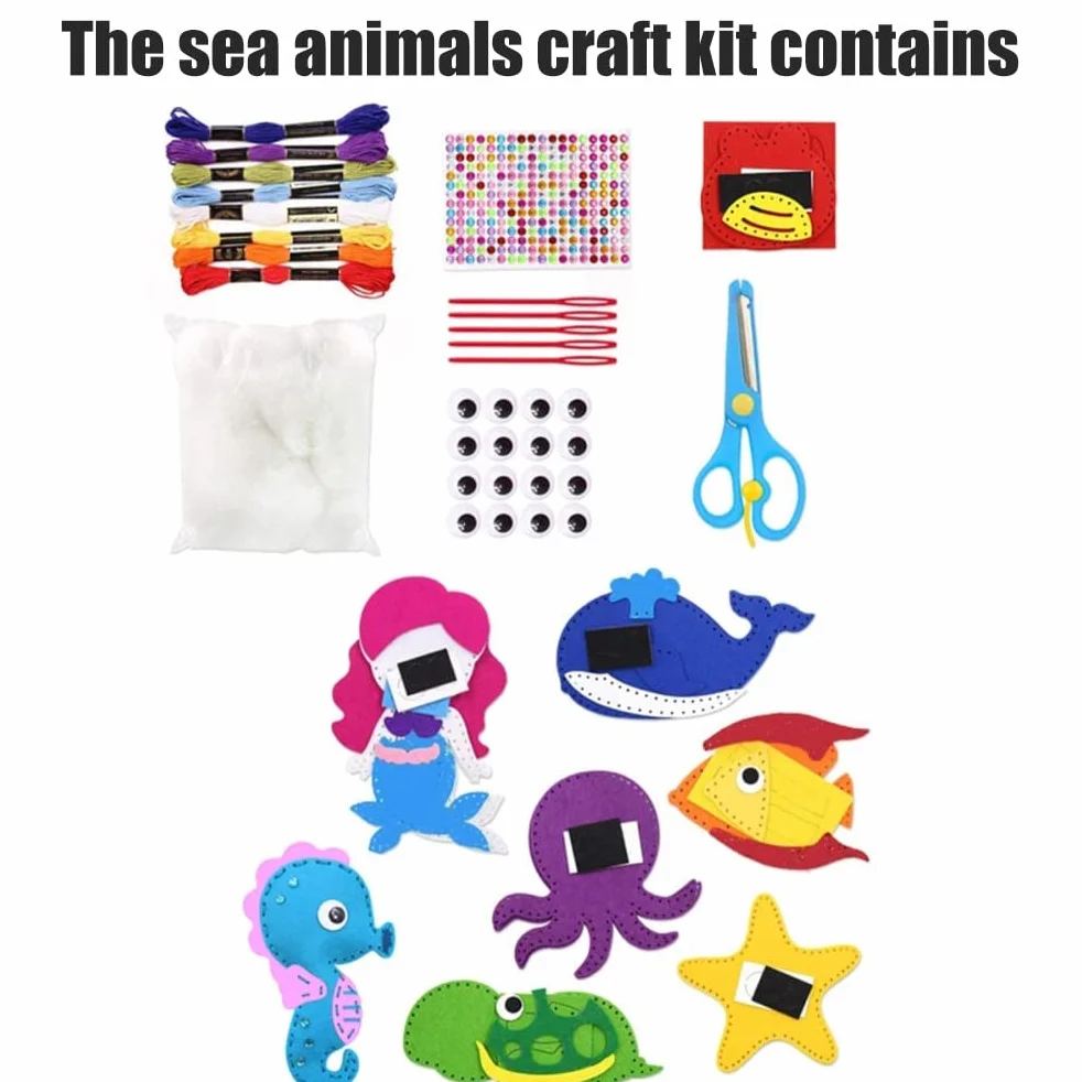 WBTY Filcowy zestaw rzemieślniczy do szycia dla dzieci, zwierzęta oceaniczne, DIY, rękodzieło artystyczne, zestaw filcowy, zestaw do szycia dla początkujących dla chłopców