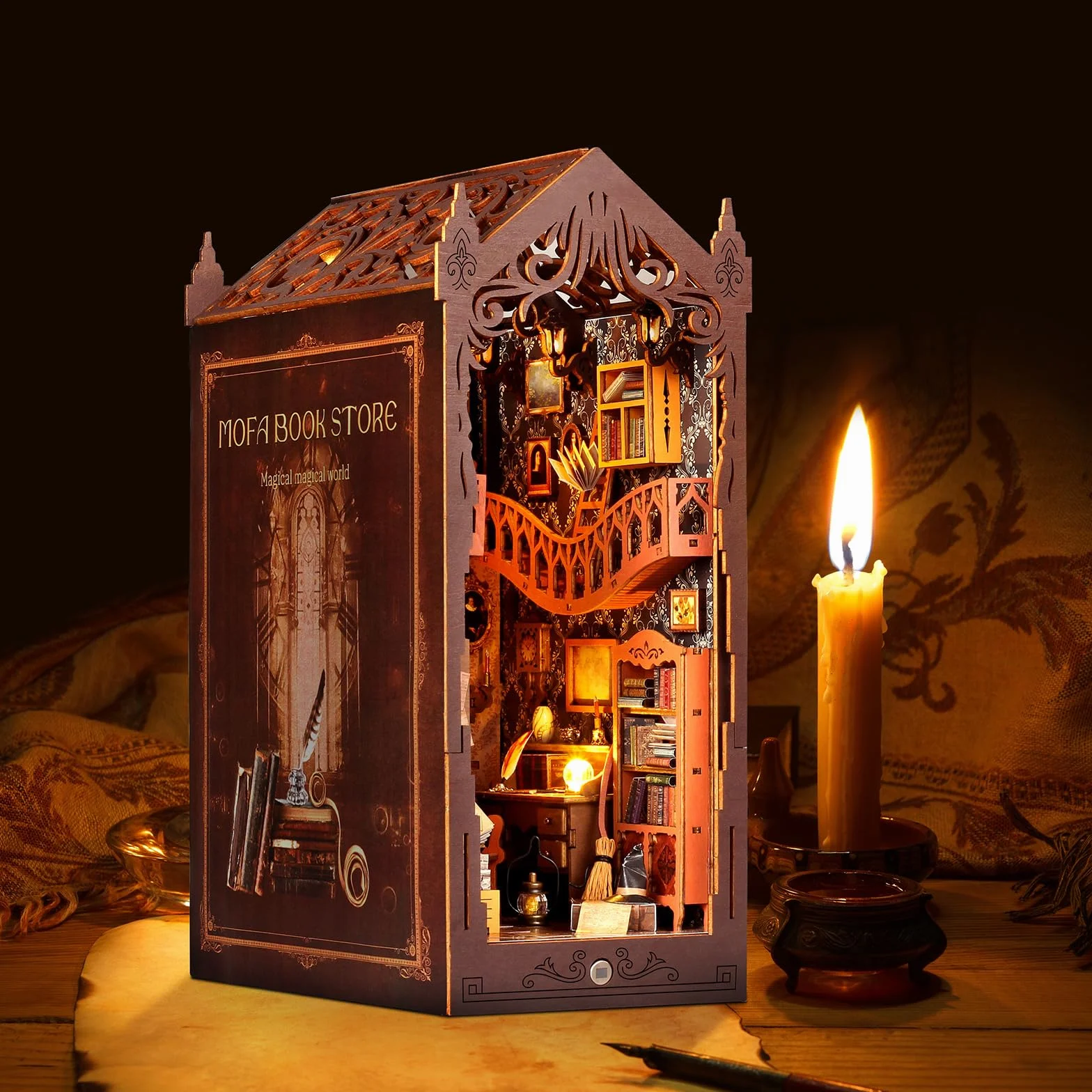 Zestaw do samodzielnego wykonania, miniaturowy domek dla lalek z oświetleniem LED, drewniana wkładka do puzzli 3D, idealna dla nastolatków i dorosłych, magiczna książka