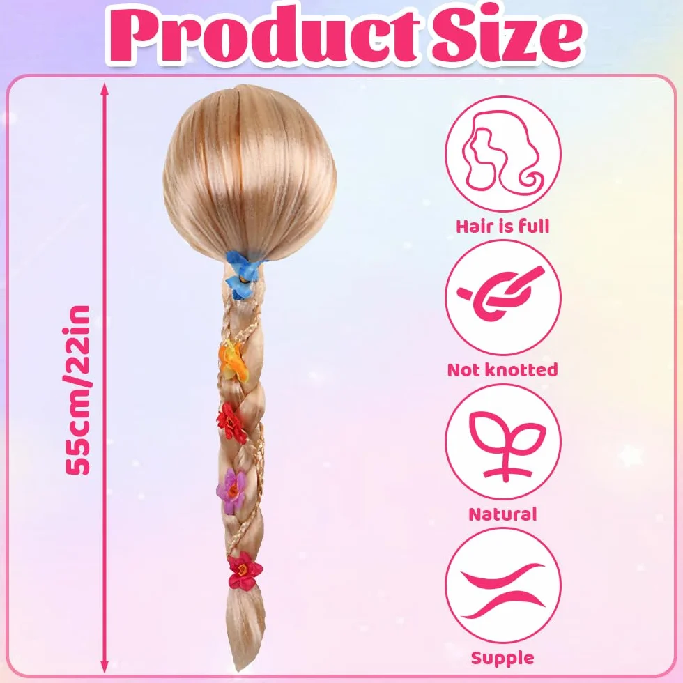 Roszpunka peruka dziecięca, TGKYK 55 cm, peruka dziecięca, blond, Roszpunka, warkocz dla dzieci, na karnawał, imprezę tematyczną, bajki (złota)
