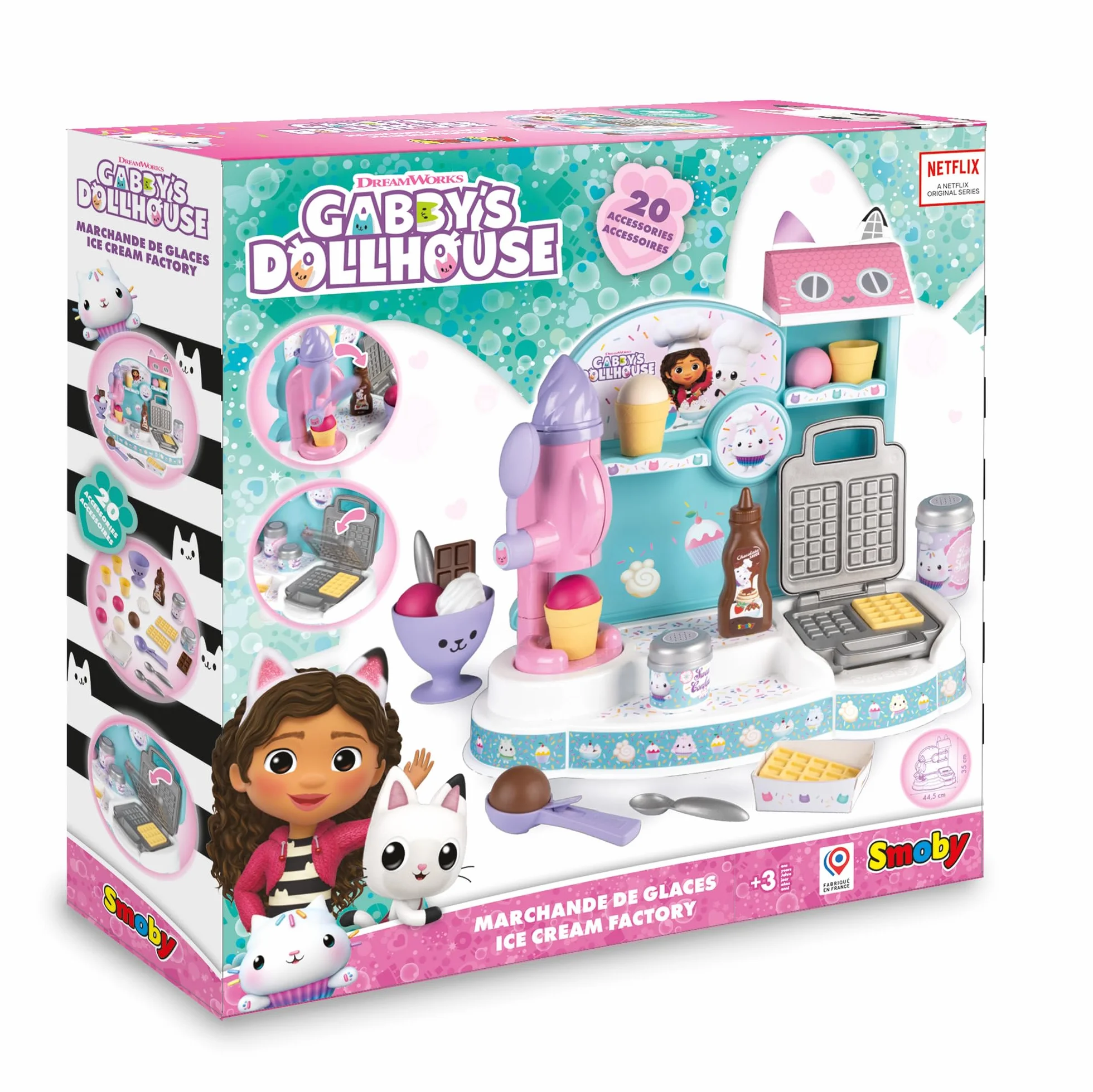 Smoby 7600350409 Koci domek Gabi Lodziarnia; Sprzedawca lodów; maszyna do lodów dla dzieci; gofrownica; 20 akcesoriów; dla chłopców; dla dziewczynek od 3 lat