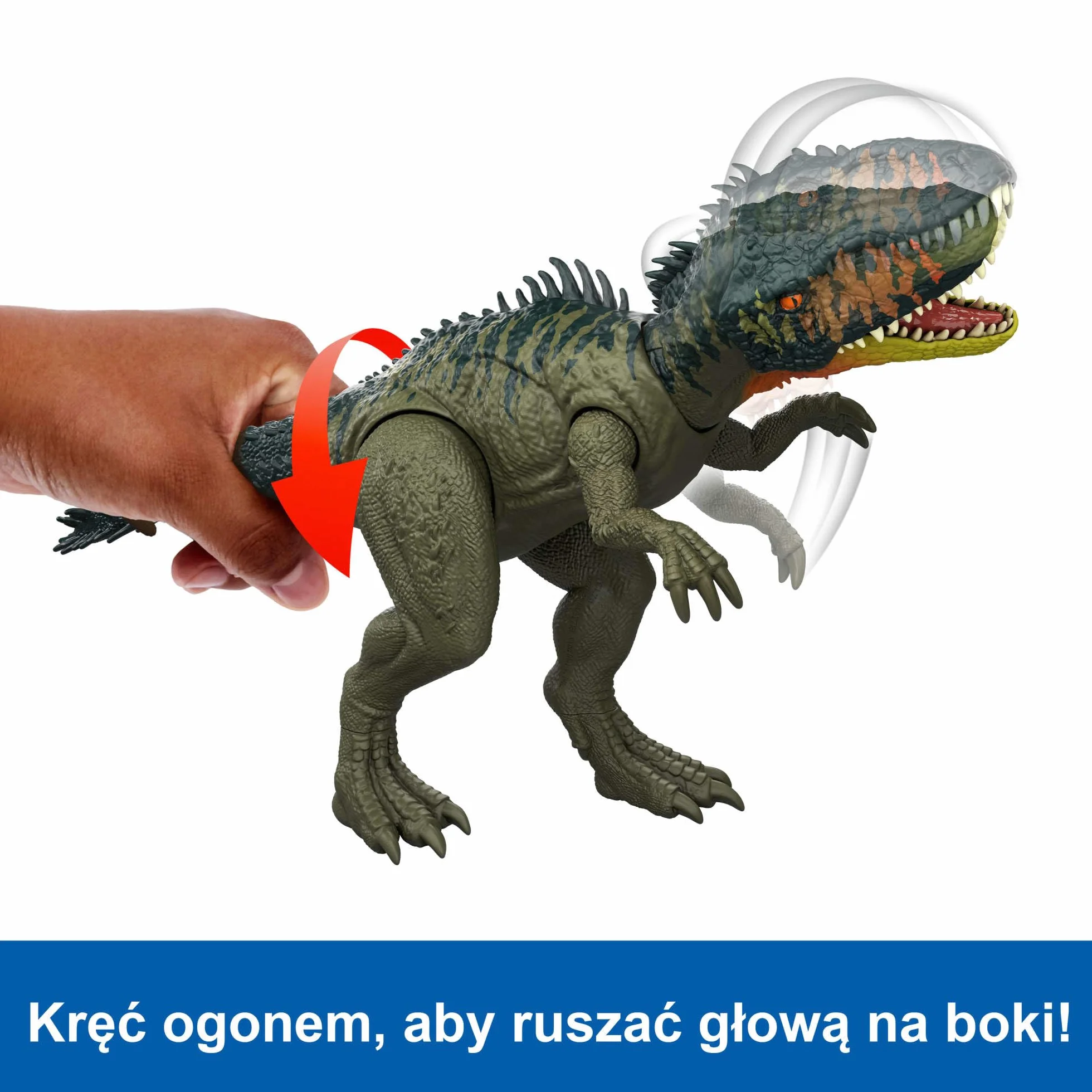 Mattel, Jurassic World: Odrodzenie Tyranotytan Dinozaur Gigantyczny atak Figurka dinozaura z 2 atakami aktywowanymi ogonem, zabawka dinozaur dla dzieci, zabawa realna i wirtualna, JCL75