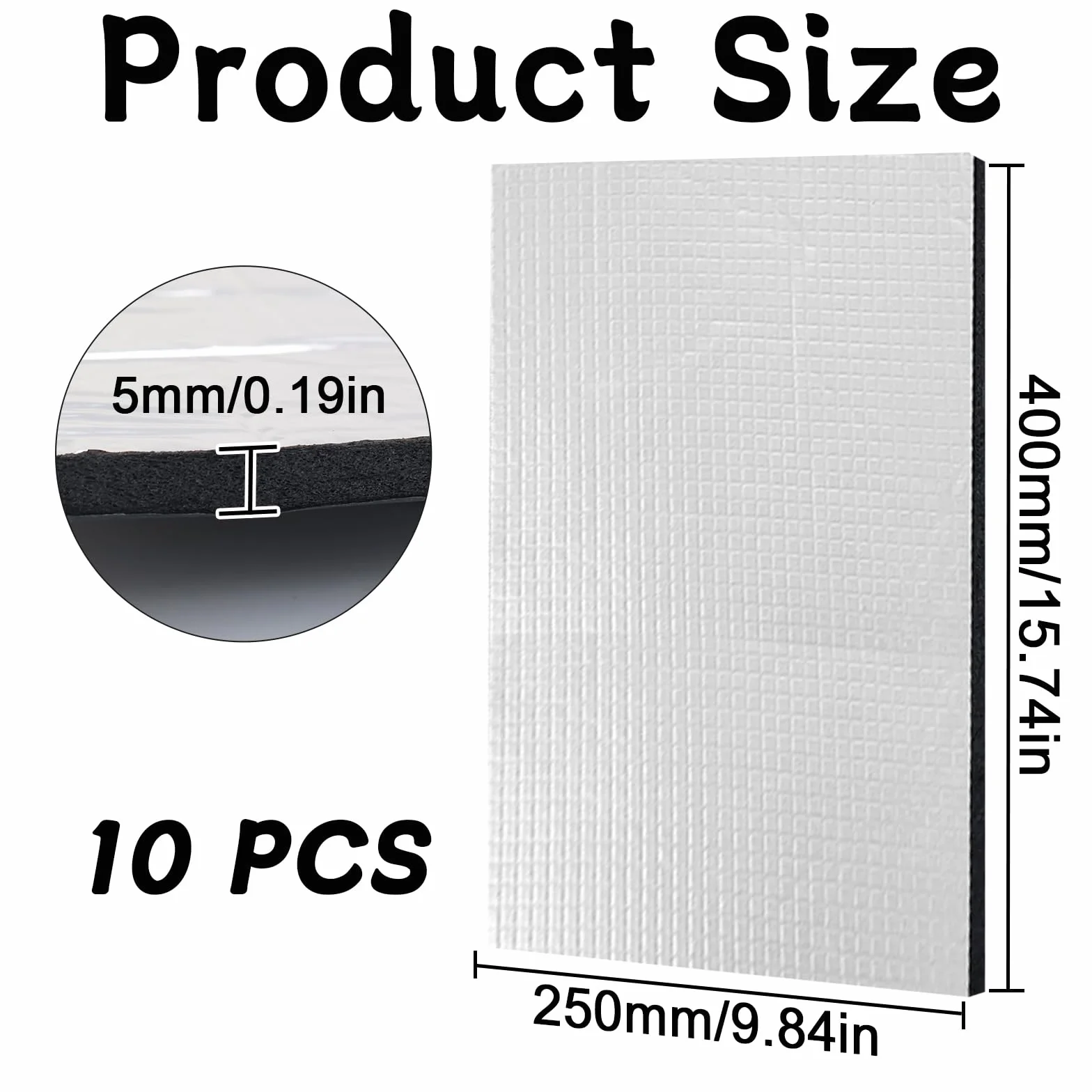 IIRC 10 szt. 40 x 25 cm mata izolacyjna do samochodu, 5 mm/10 mm, uniwersalna mata izolacyjna, samoprzylepna, tłumiąca dźwięki, wodoszczelna, ognioodporna, odporna na wilgoć