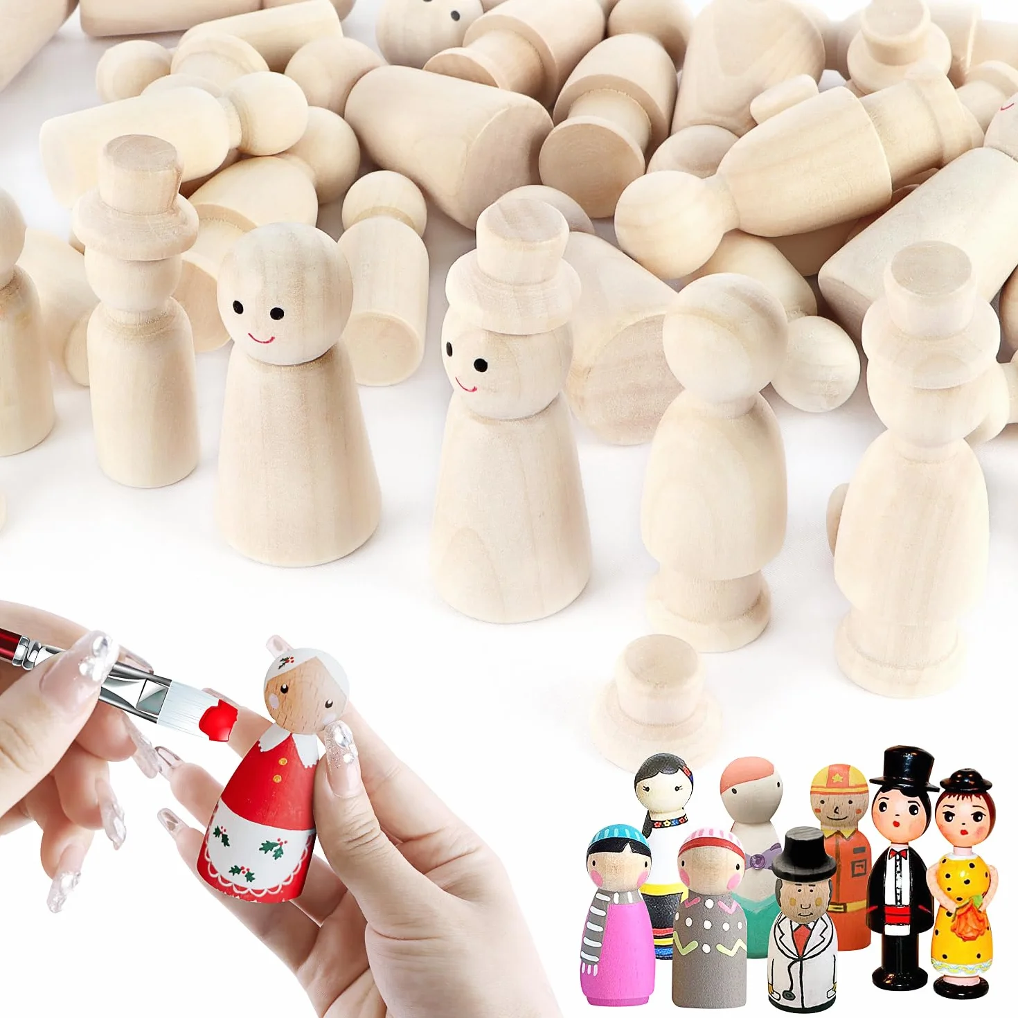 ENUTROF Peg Doll Drewniane Figury Malowane Drewniane Figurki 50 szt. Kolorowanki Lalki do DIY Artystyczne i Malowane Dekoracje Życie Ślub Urodziny