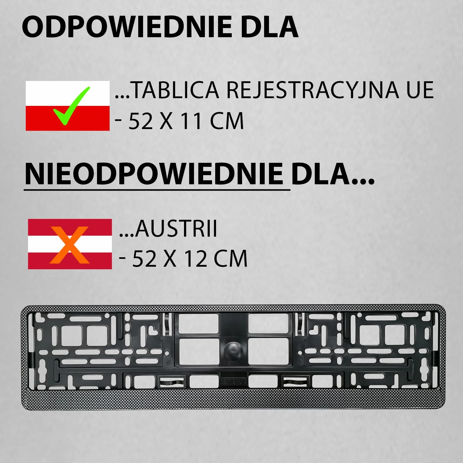 Uchwyt tablicy rejestracyjnej carbon look 520x110 mm Ramka do tablic rejestracyjnych dla polskich tablic PL