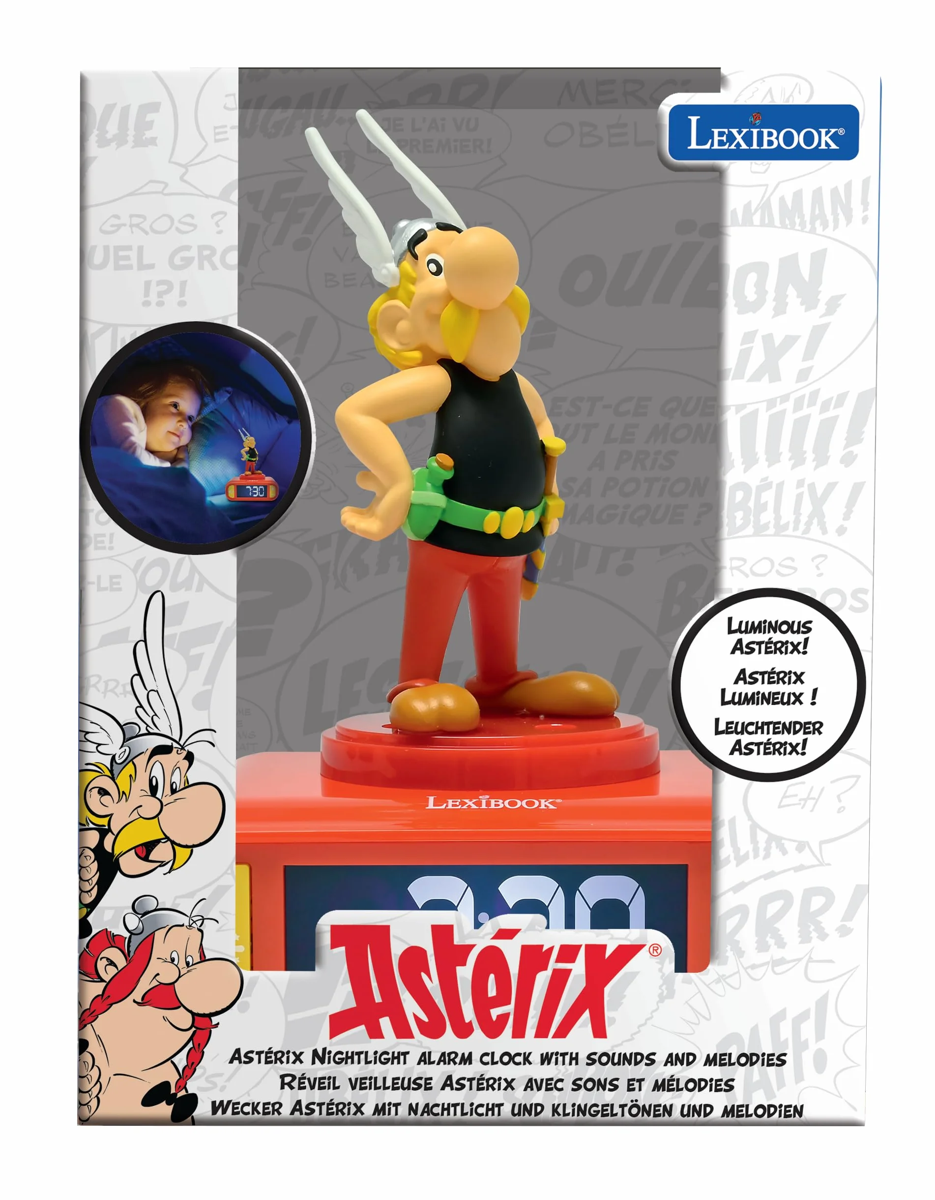 Lexibook, Asterix, Budzik Nocny Asterix, Dźwięki i Melodie, Podświetlany Ekran LCD, Podświetlenie, Drzemka, RL800AX2