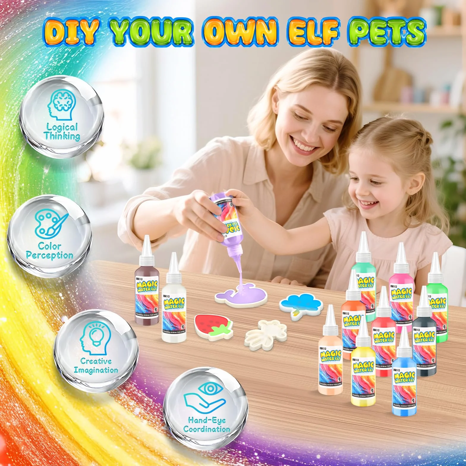 MOMSIV Zestaw magicznego żelu wodnego w 12 kolorach, magiczny elf wodny, zestaw dla dzieci z 12 formami, wróżka, DIY, sztuka i rękodzieło, zabawka dla chłopców i dziewcząt w wieku 5, 6, 7, 8 lat